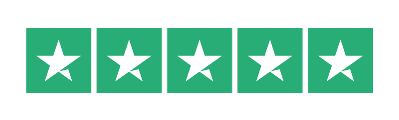 Five green rectangular blocks, each with a white star and a small portion of a white curved check mark underneath, arranged in a row.