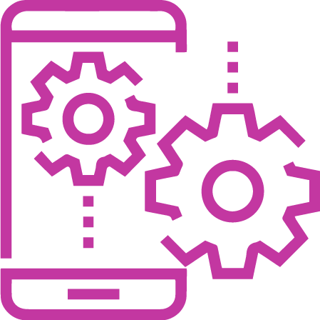 Icon of a mobile device with gears, representing app settings or updates.