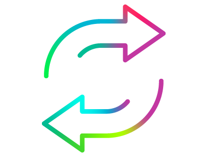 Colorful infinity loop icon with gradient colors including blue, green, pink, and purple.