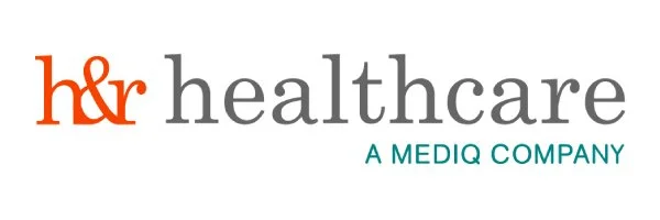 Healthcare logo with 'h&r' in orange and 'healthcare' in gray, with the tagline 'A MEDIQ COMPANY' in teal.