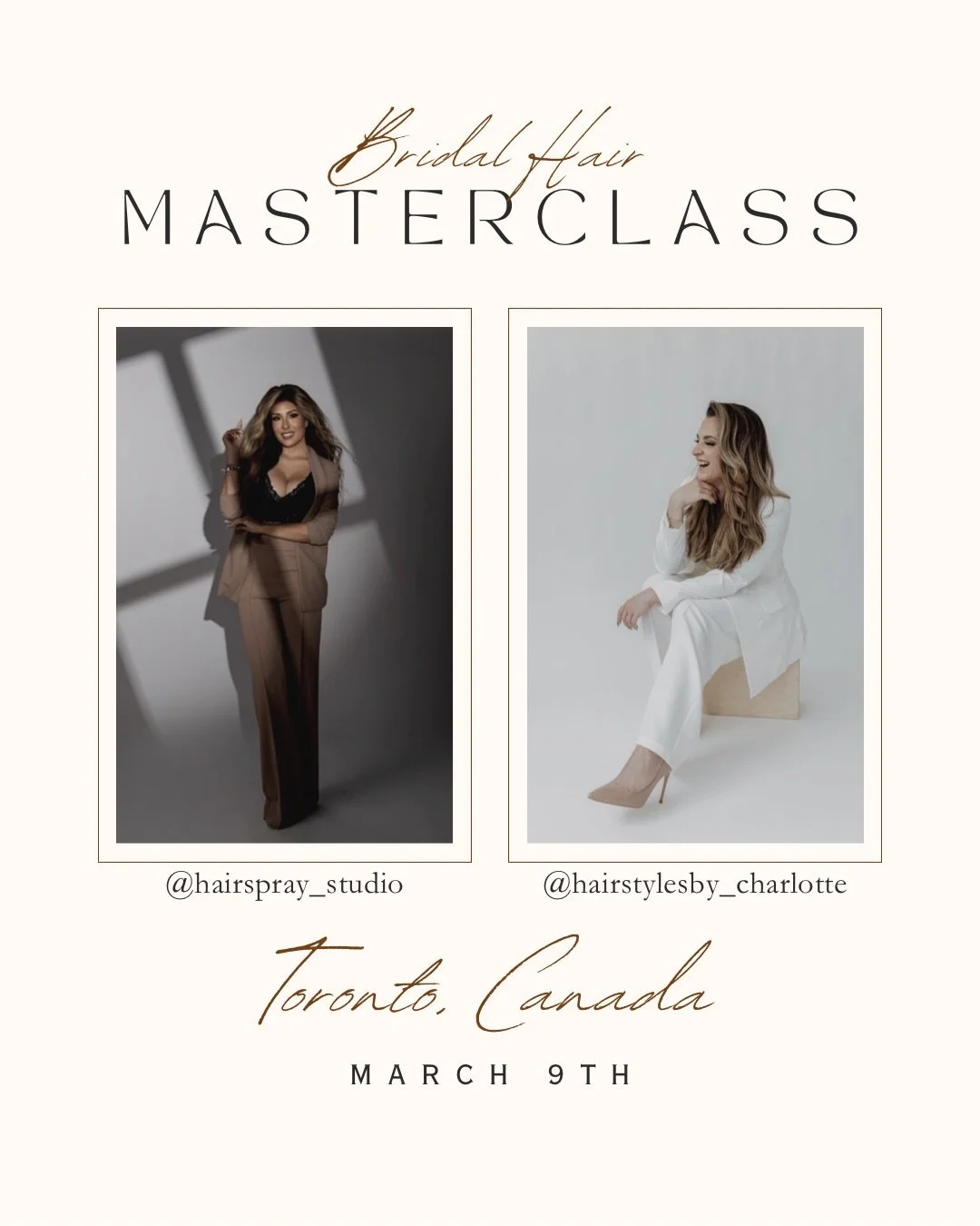 🌟 LAST CHANCE TORONTO! 🌟 

Our masterclass is just 2 weeks away and we only have a few tickets left! If you are ready to step up your bridal hairstyling skills before busy season officially kicks off, comment MASTERCLASS and we will send you all of