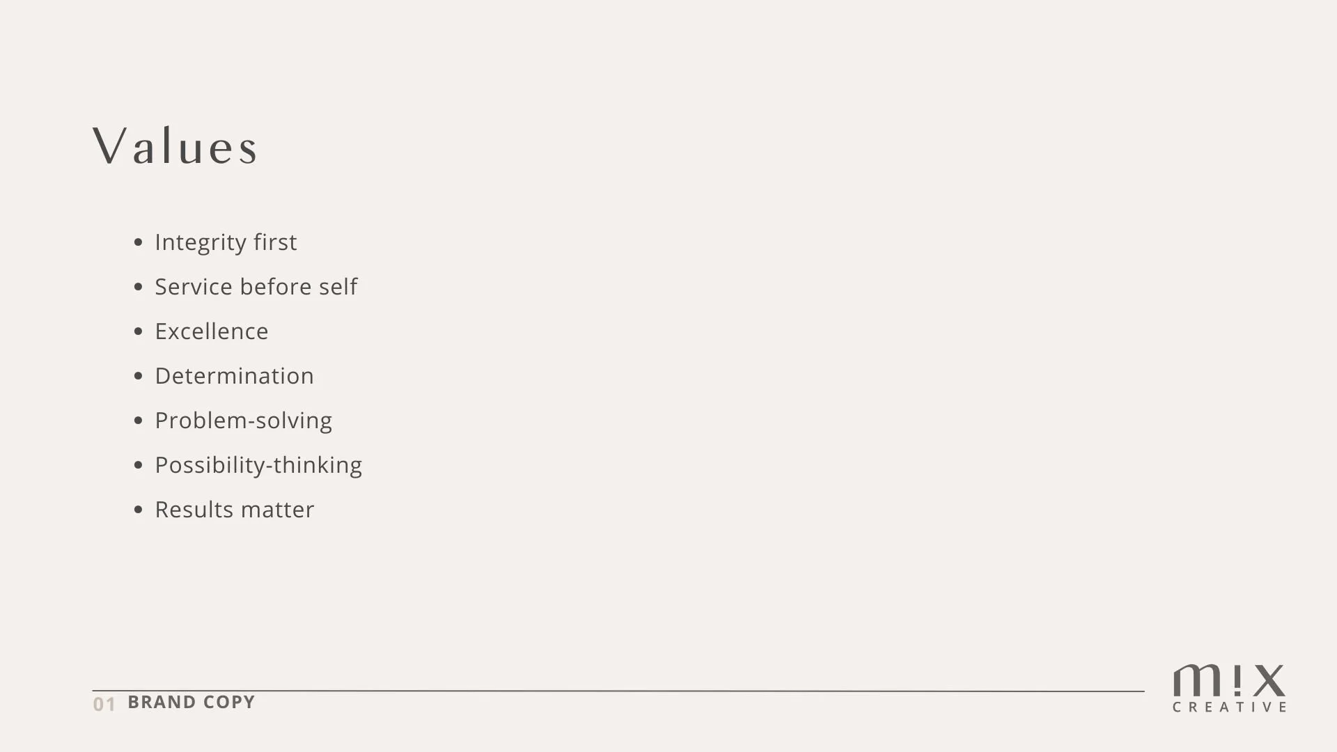 Mix Creative Group branding values