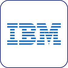 IBM logo with blue horizontal lines