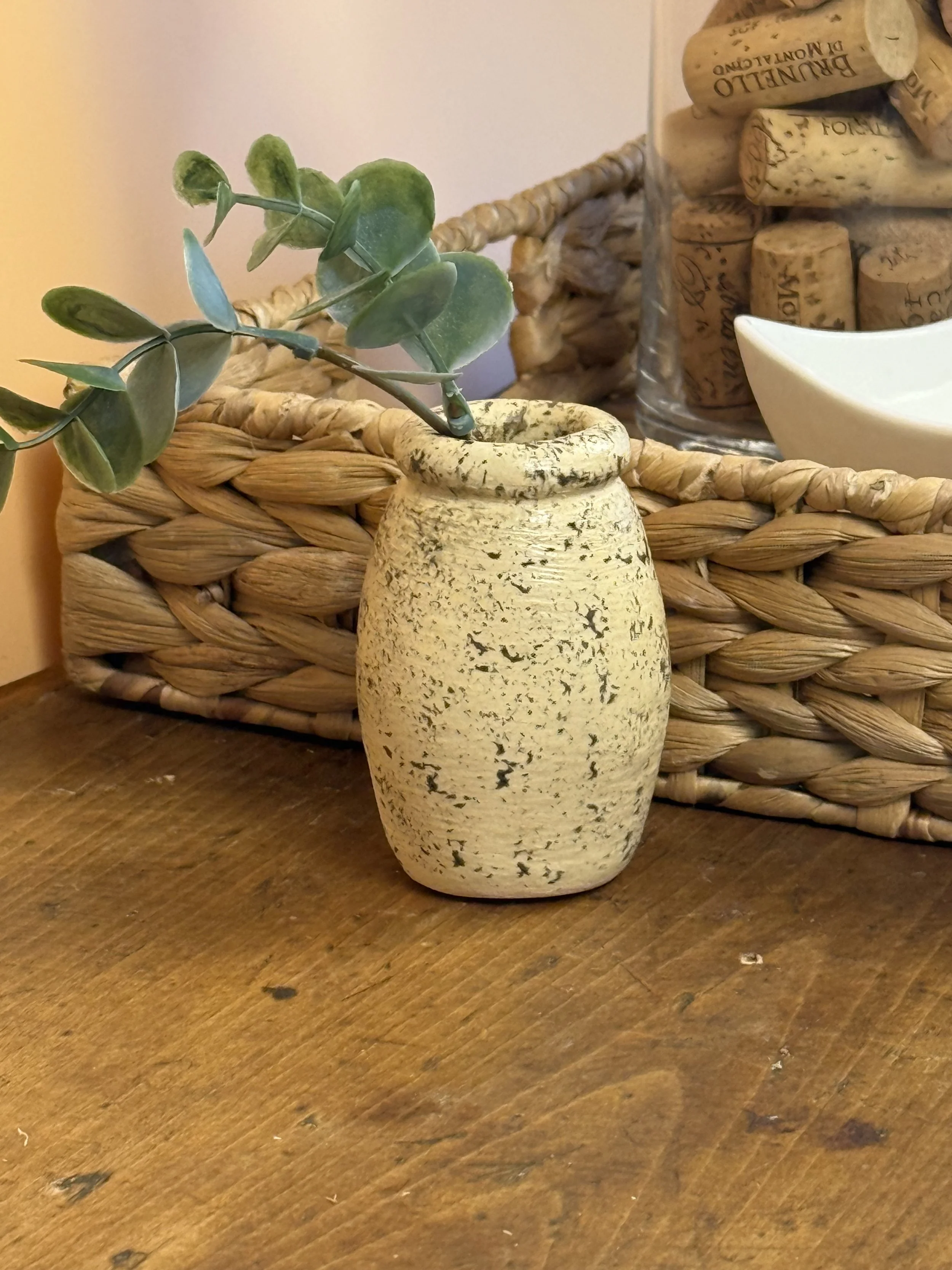 Hand-Thrown Speckled Ceramic Vase — Signed Anna (1977)