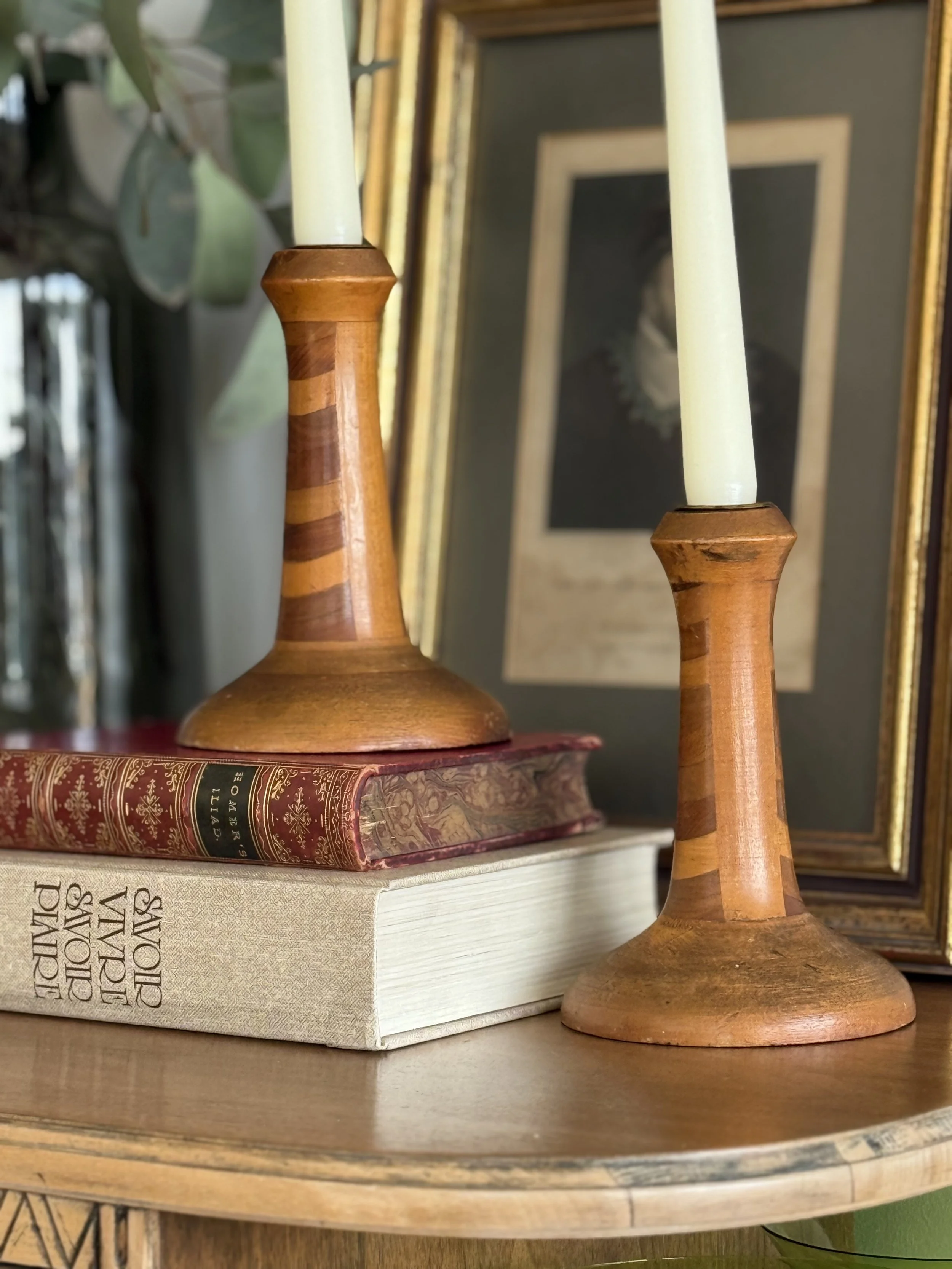 Vintage Danish Style Mid Century Modern Wood Candlestick Holders