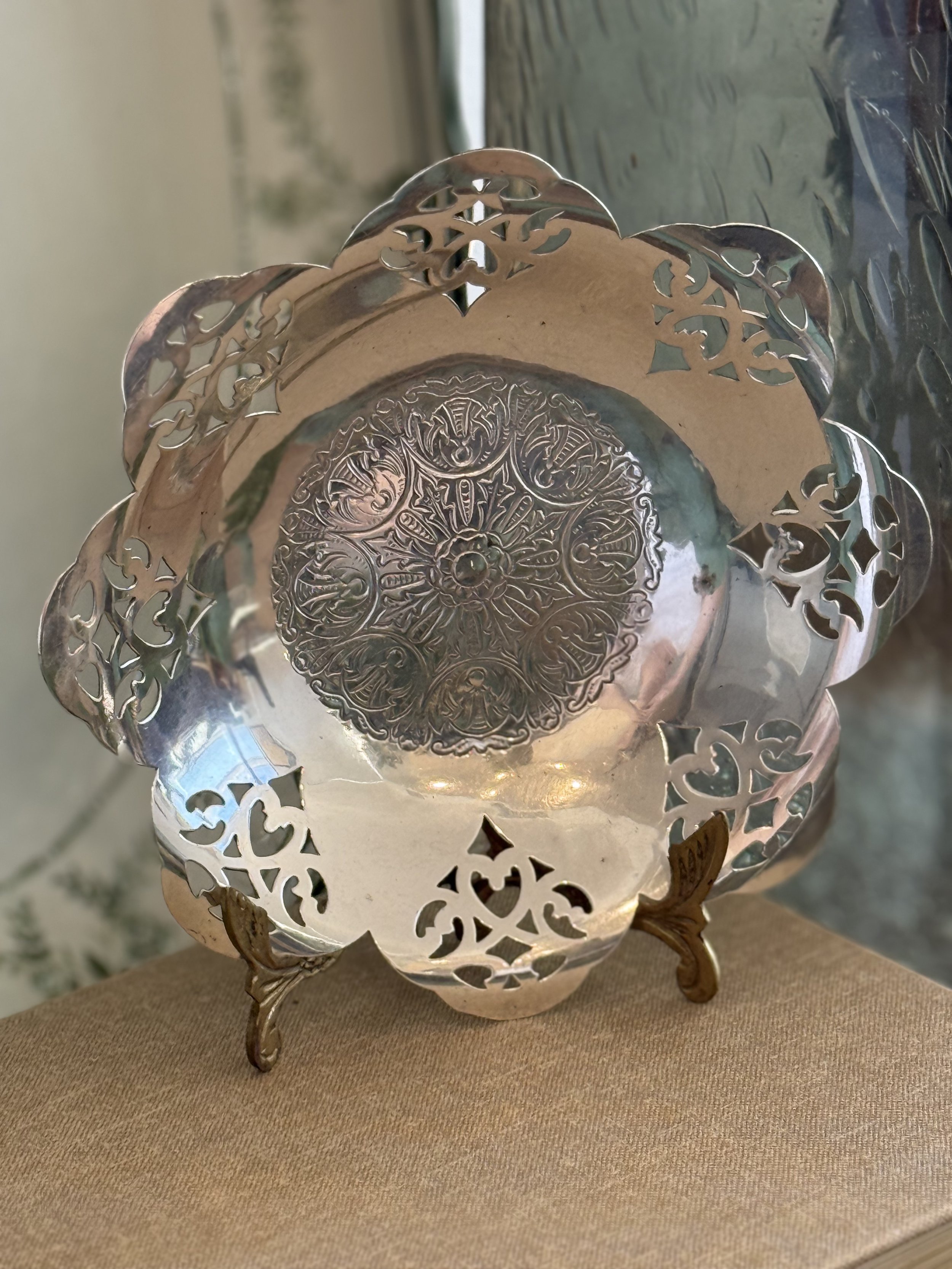 Vintage Silver Plate Pierced Serving Bowl