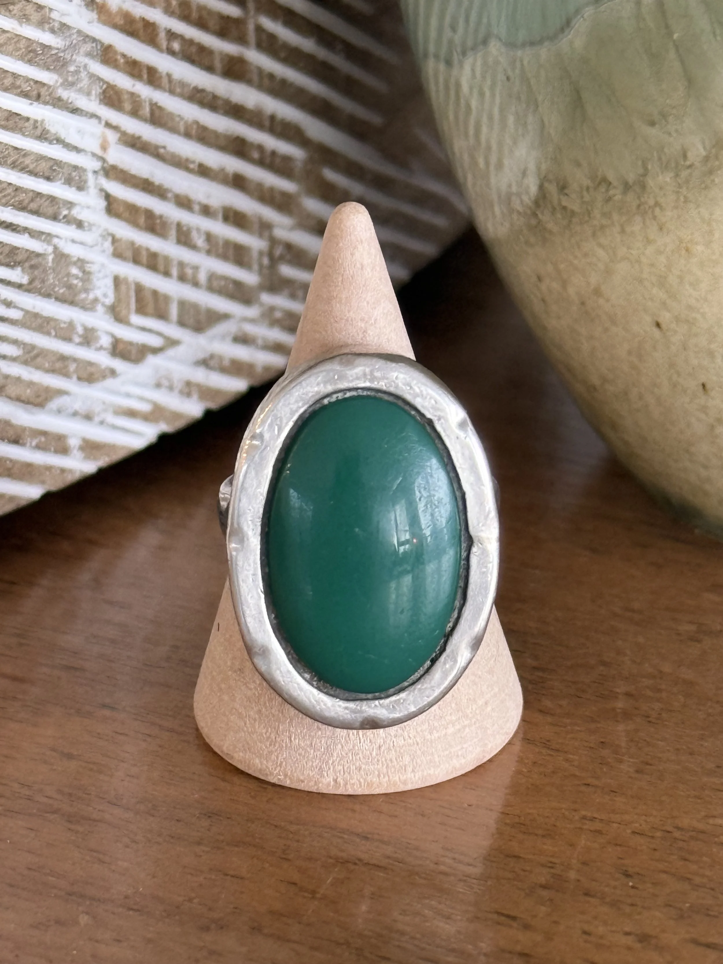 Vintage Mexican Sterling Silver Green Aventurine Ring