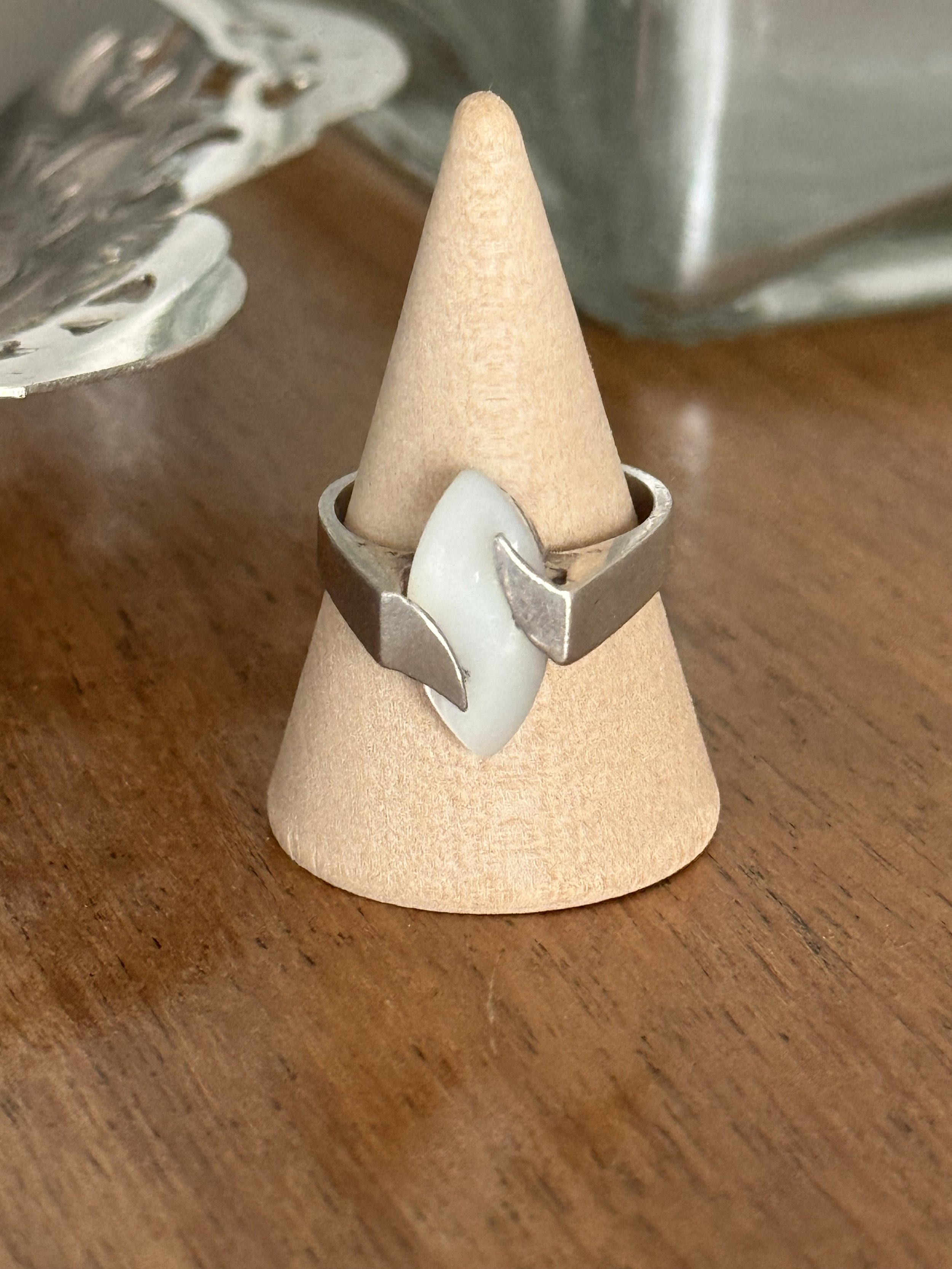Modernist Silver Ring with Marquise Cut Mother-of-Pearl