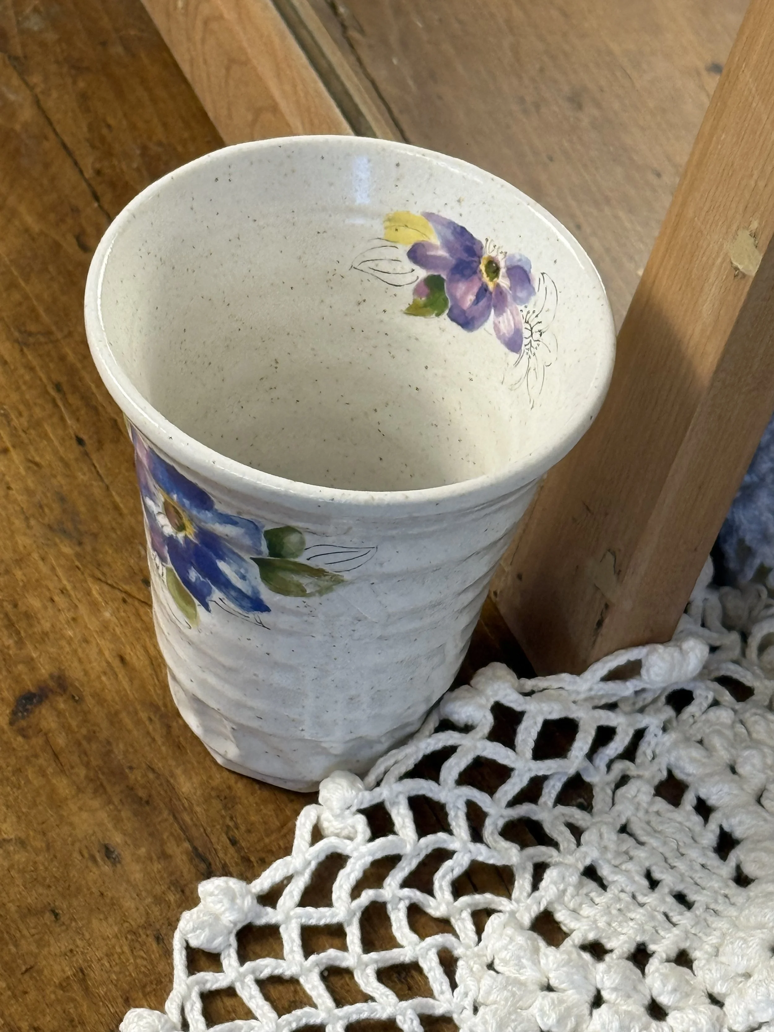 Signed Hand-Painted Vintage Japanese Stoneware Vase