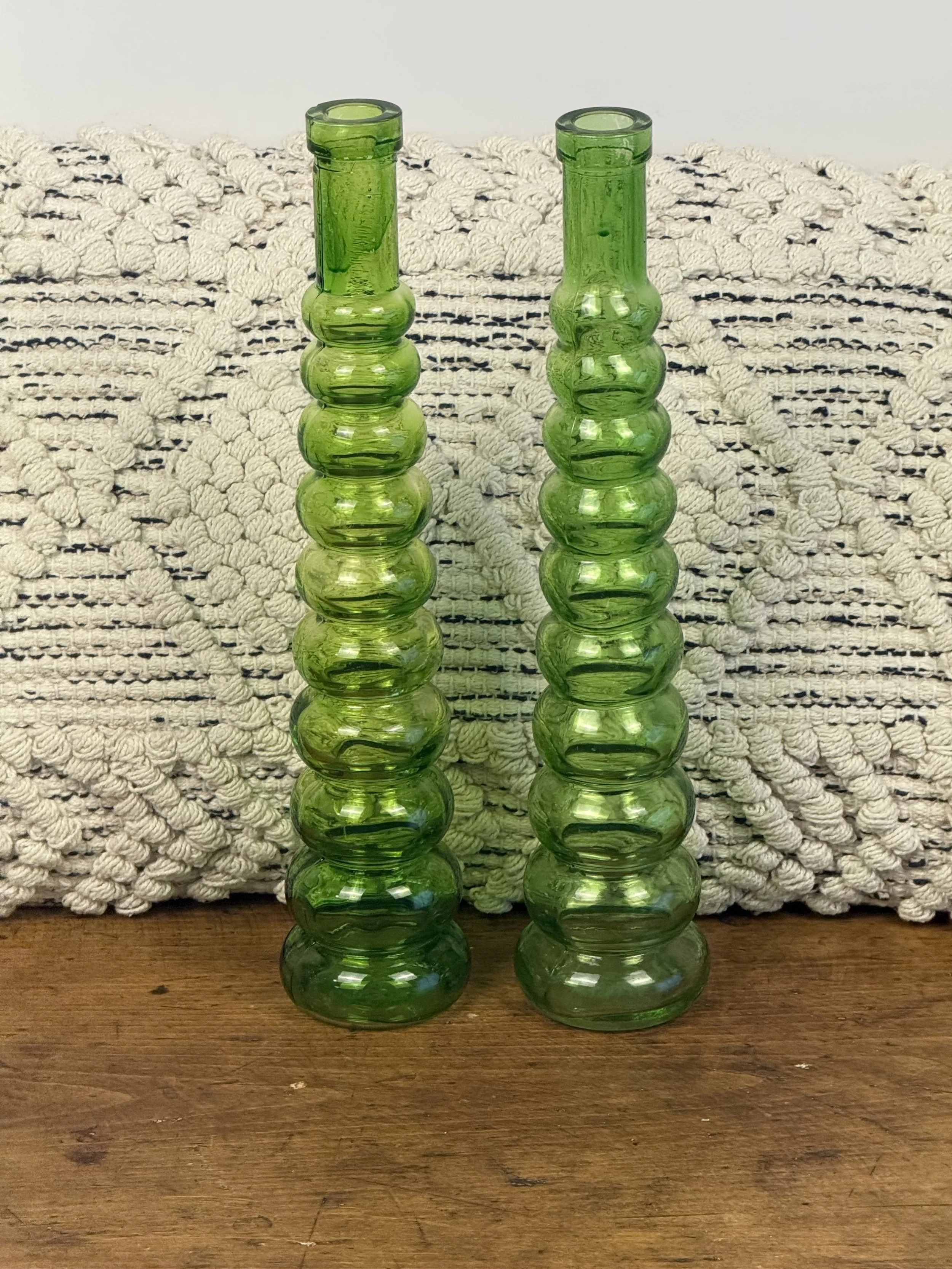 Pair of Vintage Green-Coated Glass Bubble Vases