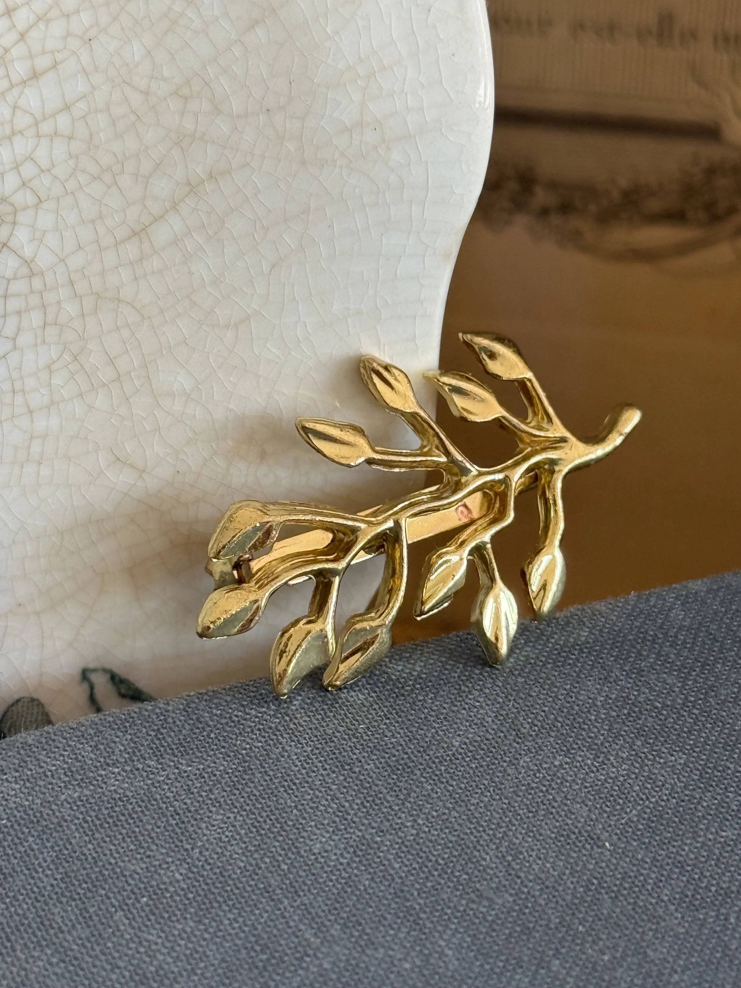 Vintage Gold Leaf Branch Brooch