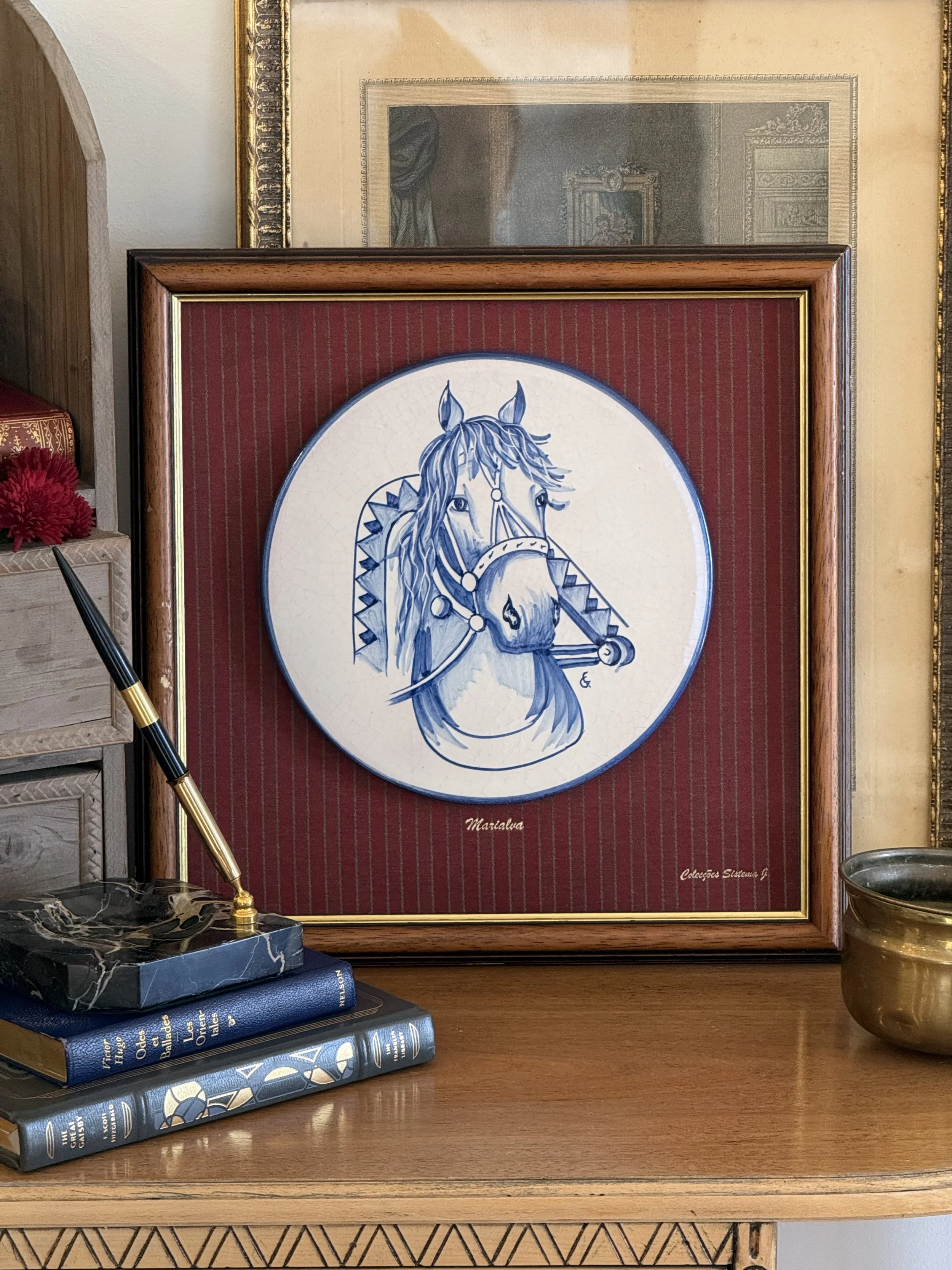 Vintage Portuguese Hand-Painted Ceramic Horse Wall Art