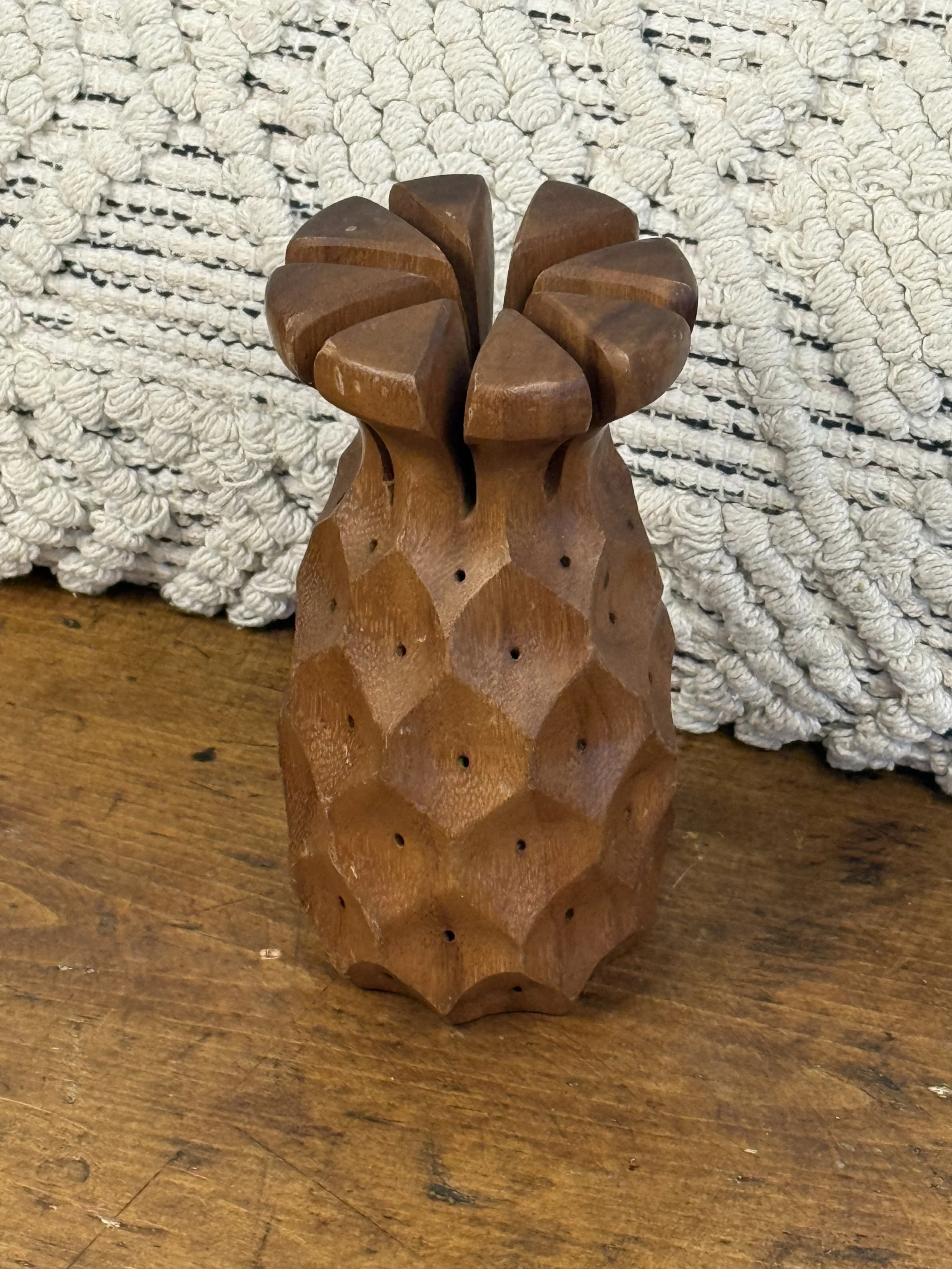 Carved Wooden Pineapple Toothpick & Cocktail Pick Holder