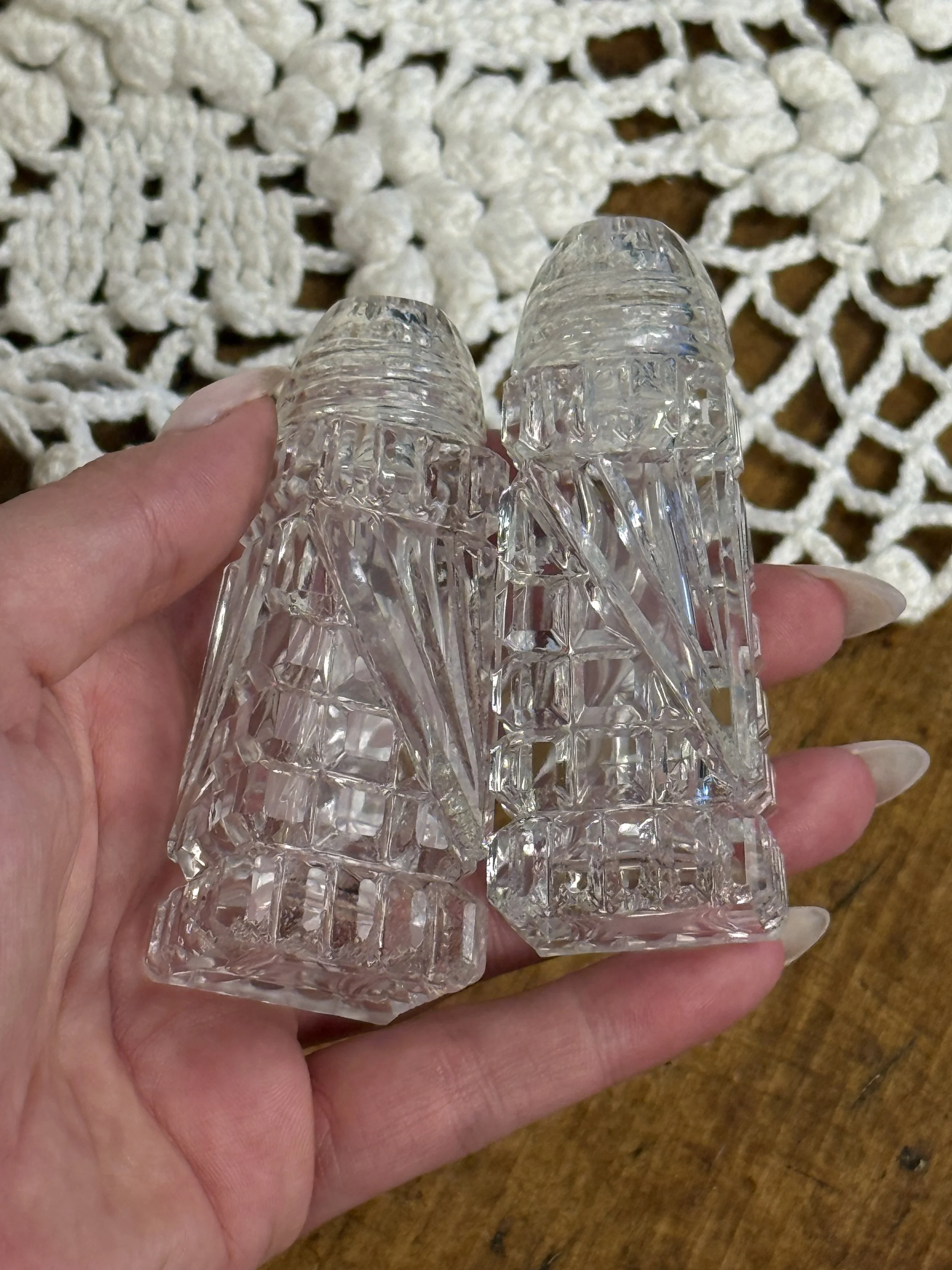 Vintage Faceted Pressed Glass Salt & Pepper Shakers (Set of 2)