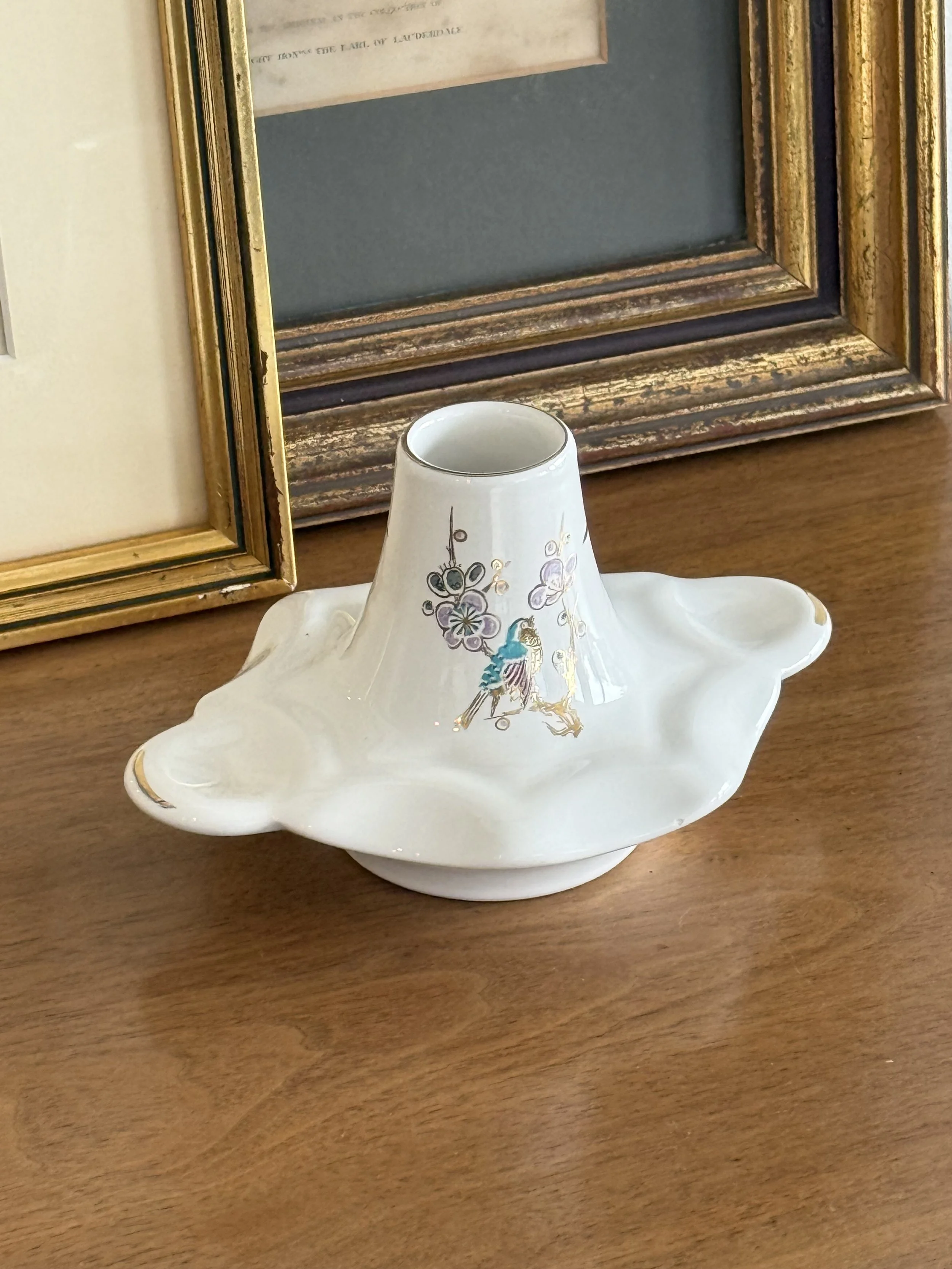 Vintage Greek Porcelain Candle Holder with Gold Detail