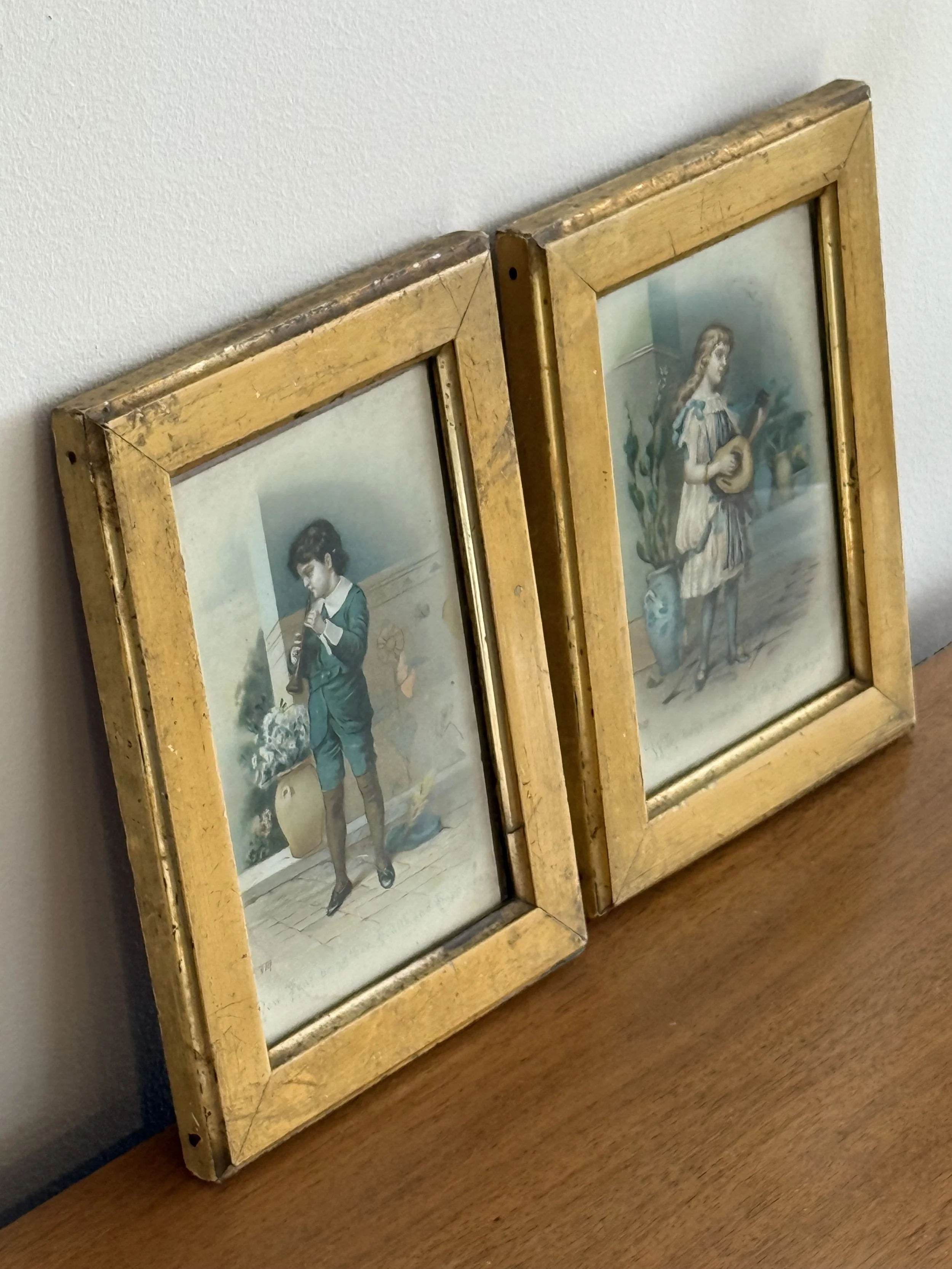 Antique Victorian Revival Musical Children Prints – Pair