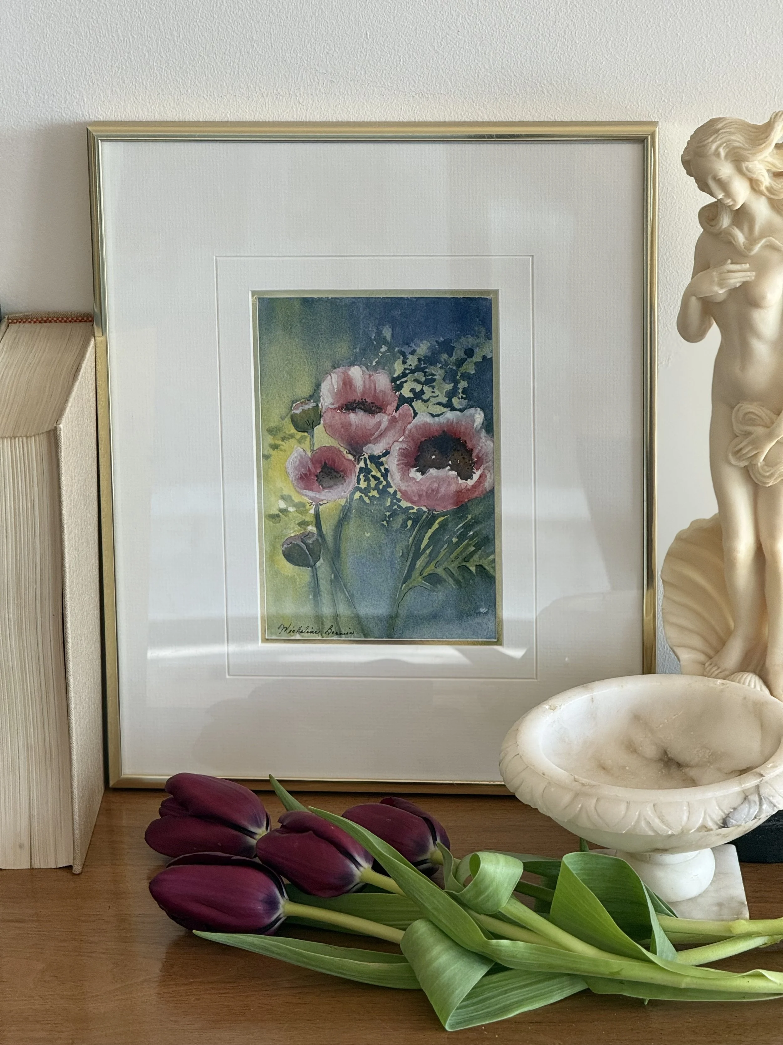 Vintage Poppy Watercolor Painting