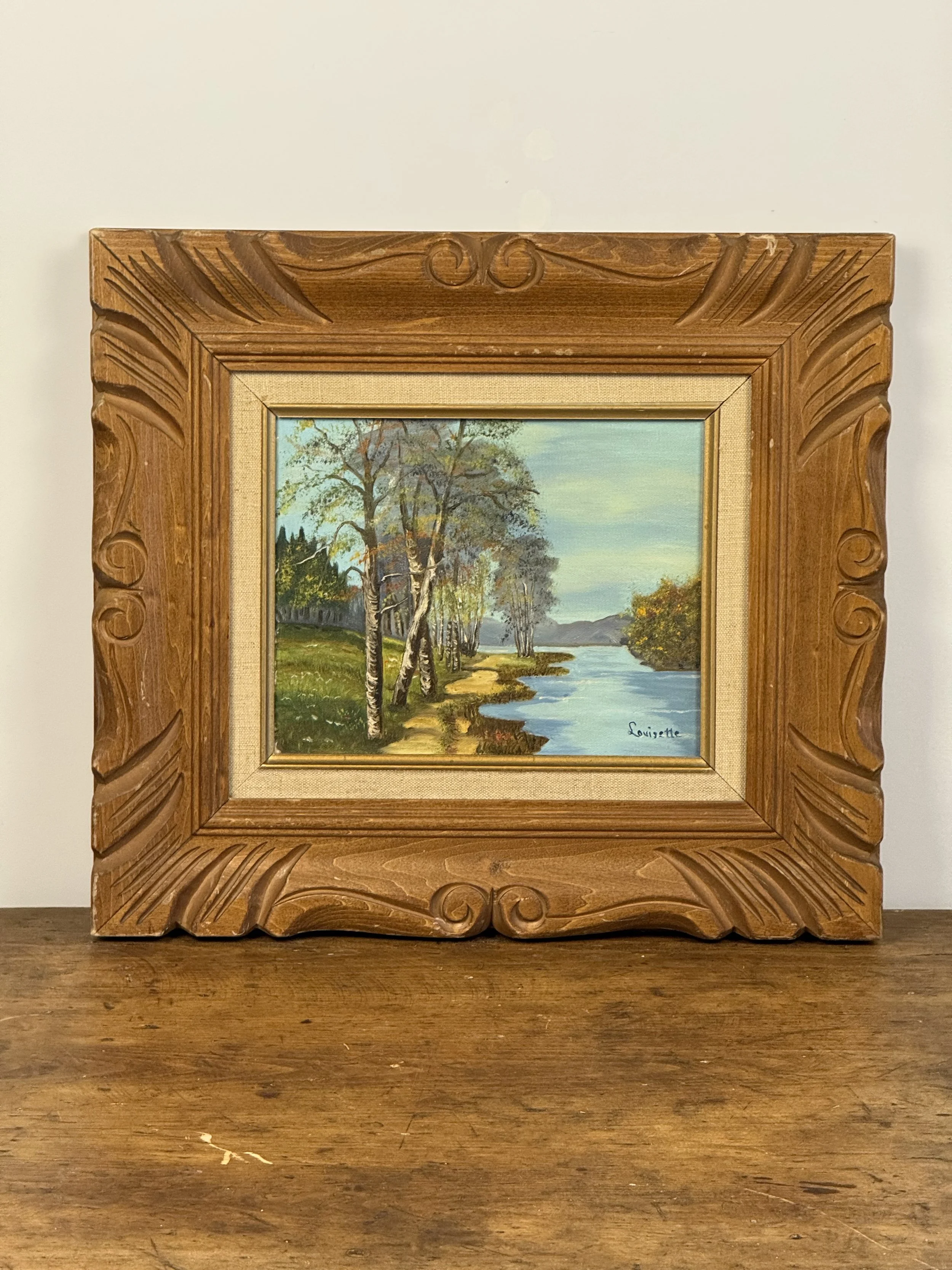 Framed Woodland River Landscape Painting