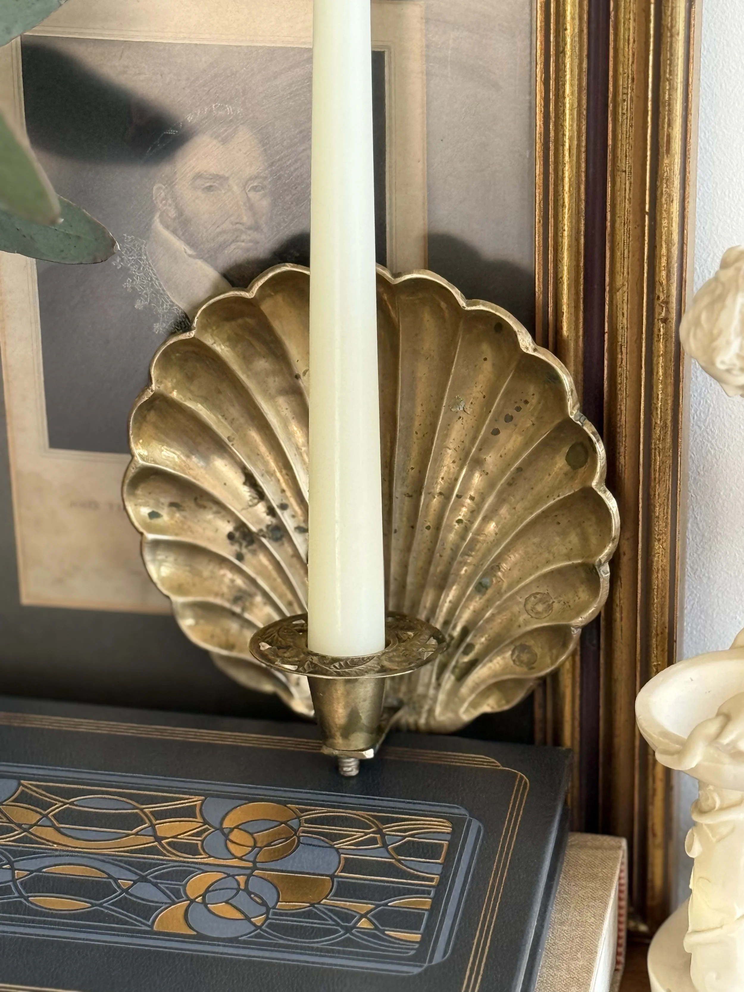 Vintage Brass Shell Wall Mounted Candle Sconce