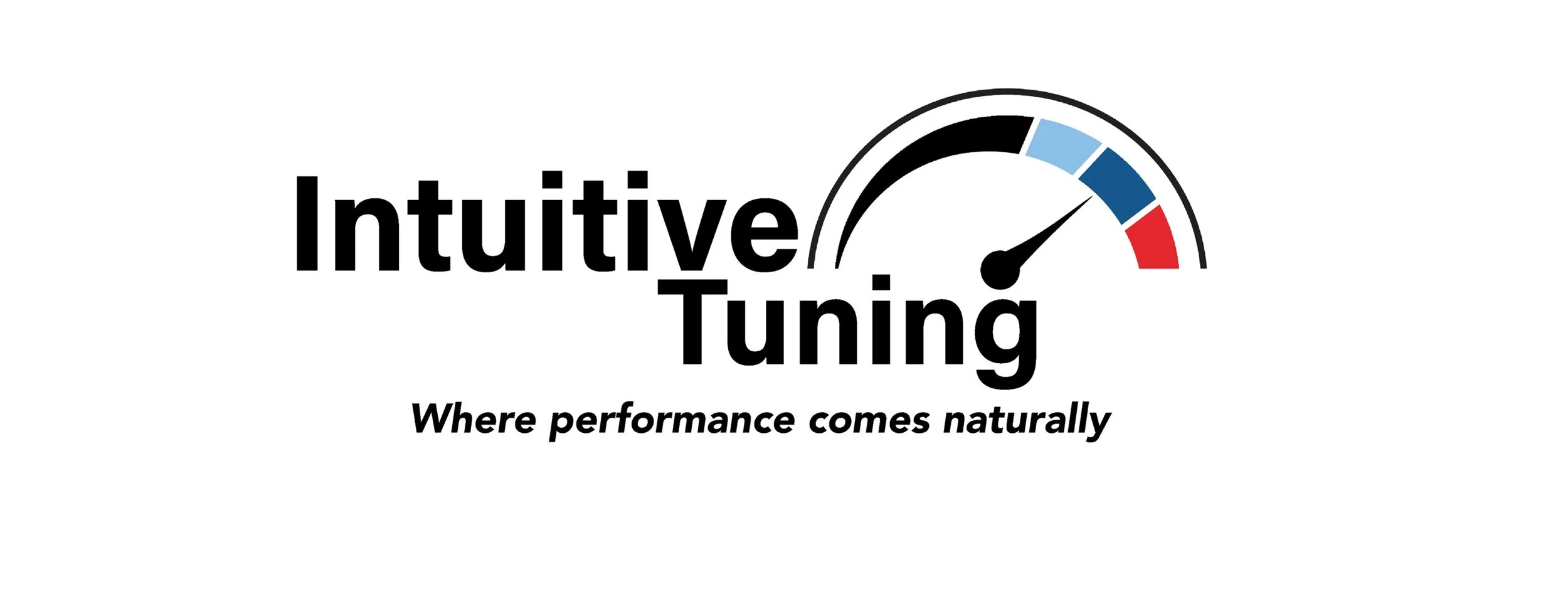 Logo with the text 'Intuitive Tuning' and a tagline 'Where performance comes naturally,' featuring a speedometer needle pointing to the high spectrum.