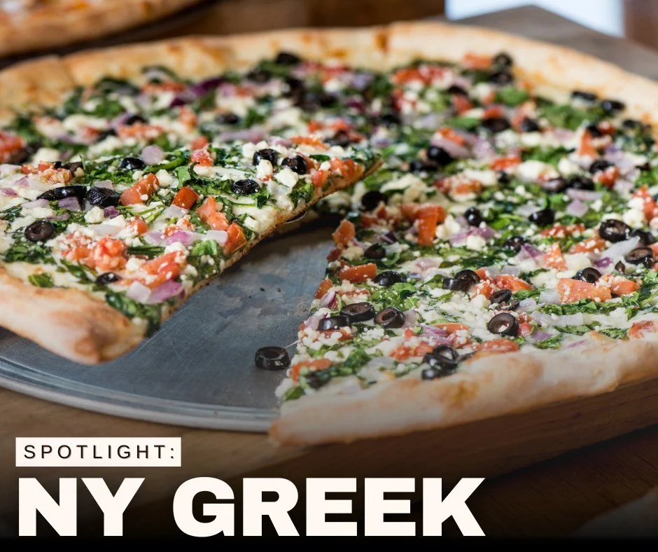 Love NY style pizza but don&rsquo;t love the meats? Whether you&rsquo;re a vegetarian or just looking for a fresh way to eat healthy, our NY Greek pie&rsquo;s got you covered! Loaded with tomatoes, spinach, black olives, and red onions with mozzarell
