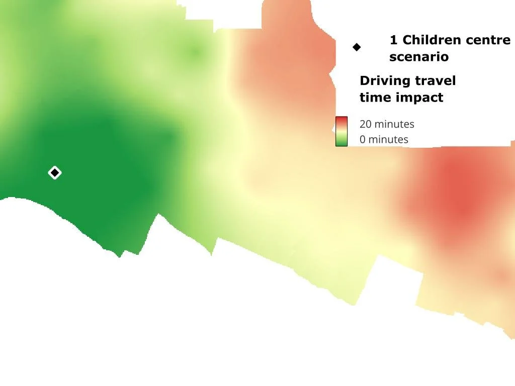 Driving travel time impact model for a hypothetical provision scenario.