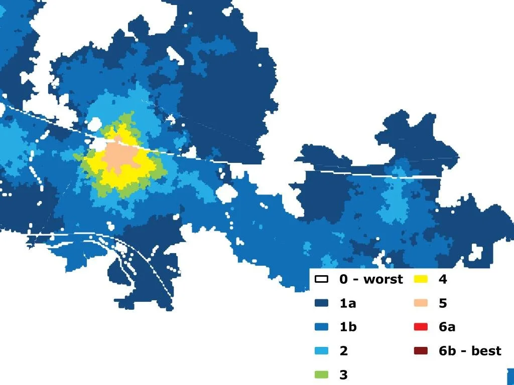 PTAL values across the study area