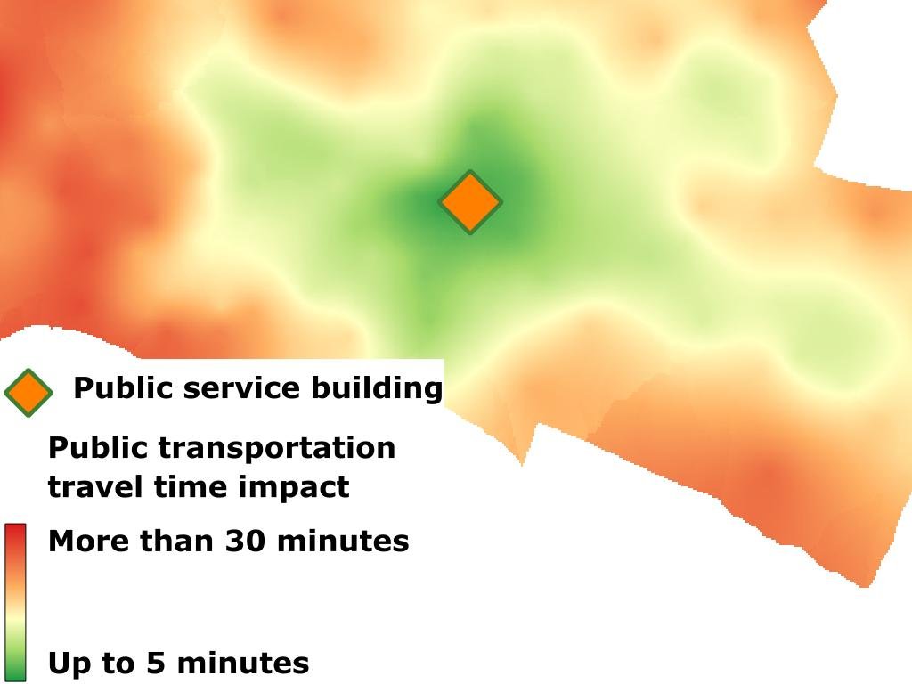 Public transportation travel time impact model for hypothetical Council service provision (B)