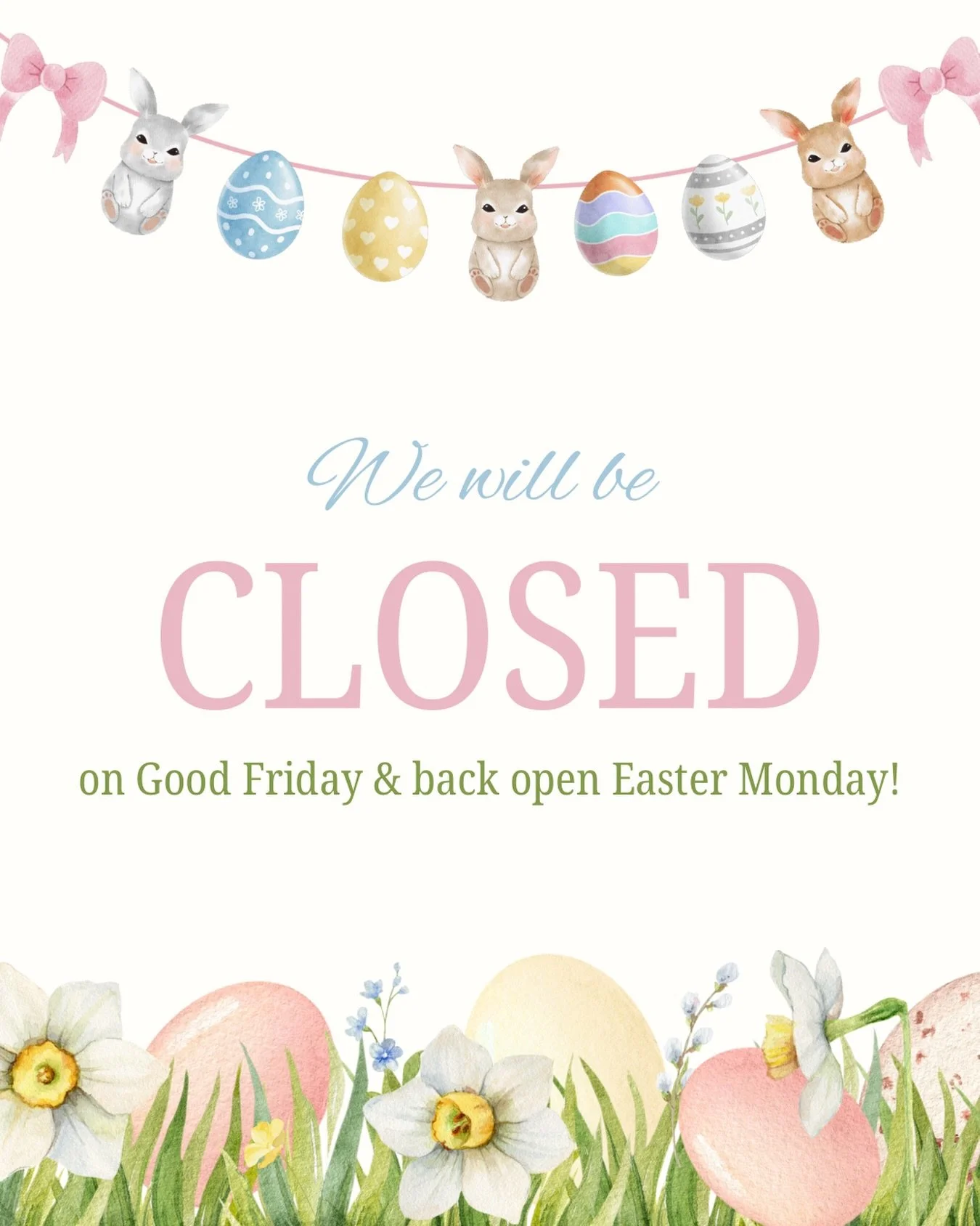 We are closed next Friday 3rd April for the Easter weekend, however will remain open Monday 6th April 🐣