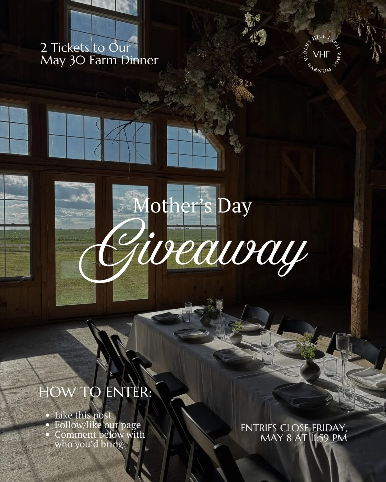 🌸 MOTHER&rsquo;S DAY G!VEAWAY 🌸
A summer dinner for two! 

Mother&rsquo;s Day is almost here and we can&rsquo;t think of a better gift! We&rsquo;re g!ving away 2 tickets to our upcoming dinner on May 30th. 

To enter: - Like this post - Follow/like
