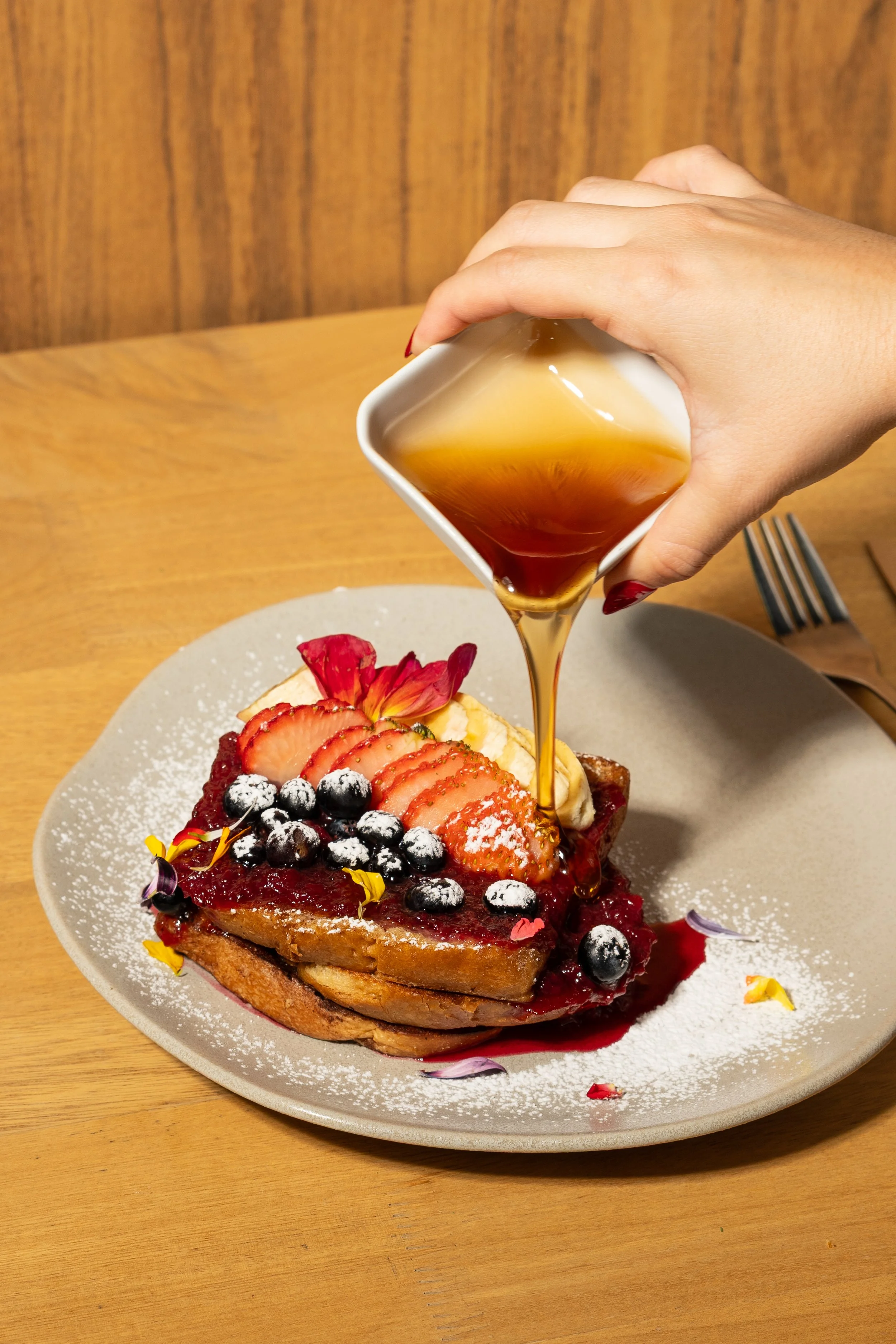 Tostadas francesas miel frutas frescas Brunch