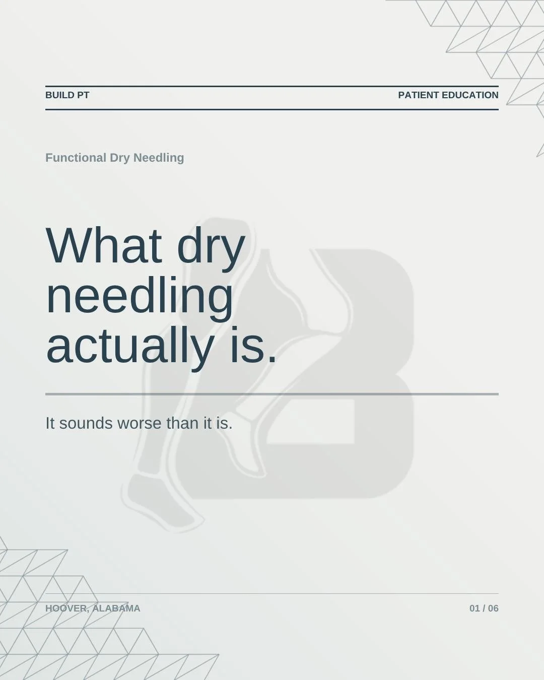 Curious about dry needling?🤔

It's one of the things people ask us about most &mdash; usually right before asking if it's the same as acupuncture. 

Swipe through for the honest version, and call us at ➡️(205) 795-3487 if you're wondering whether it