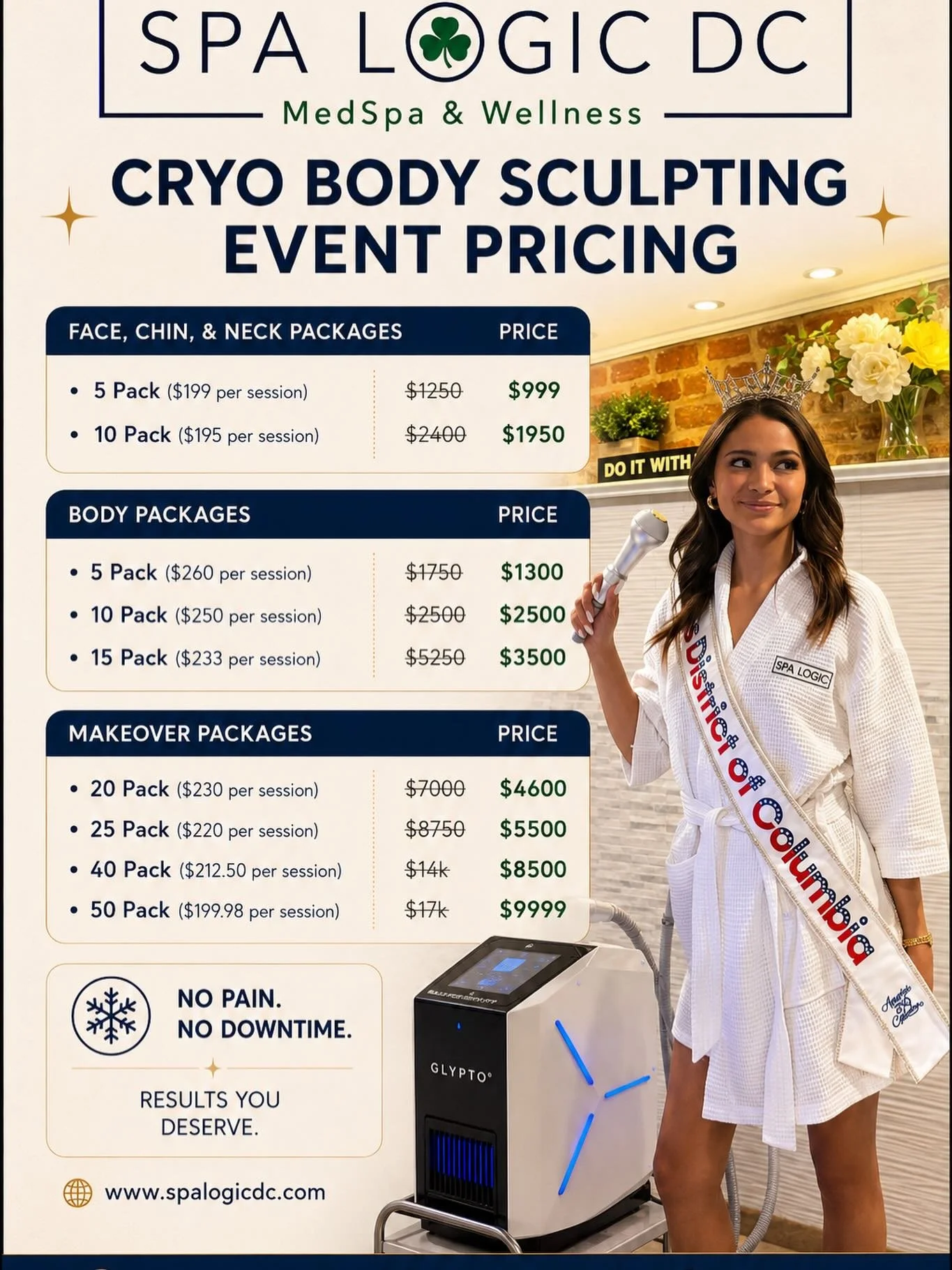 Royal glow meets science‑backed sculpting 👑 

We had the honor of glamming up Miss District of Columbia this Sunday &hellip; she radiates confidence, beauty, and queen energy we absolutely adore!🥰 

Now it&rsquo;s your turn to reign. Our Cryo Body 