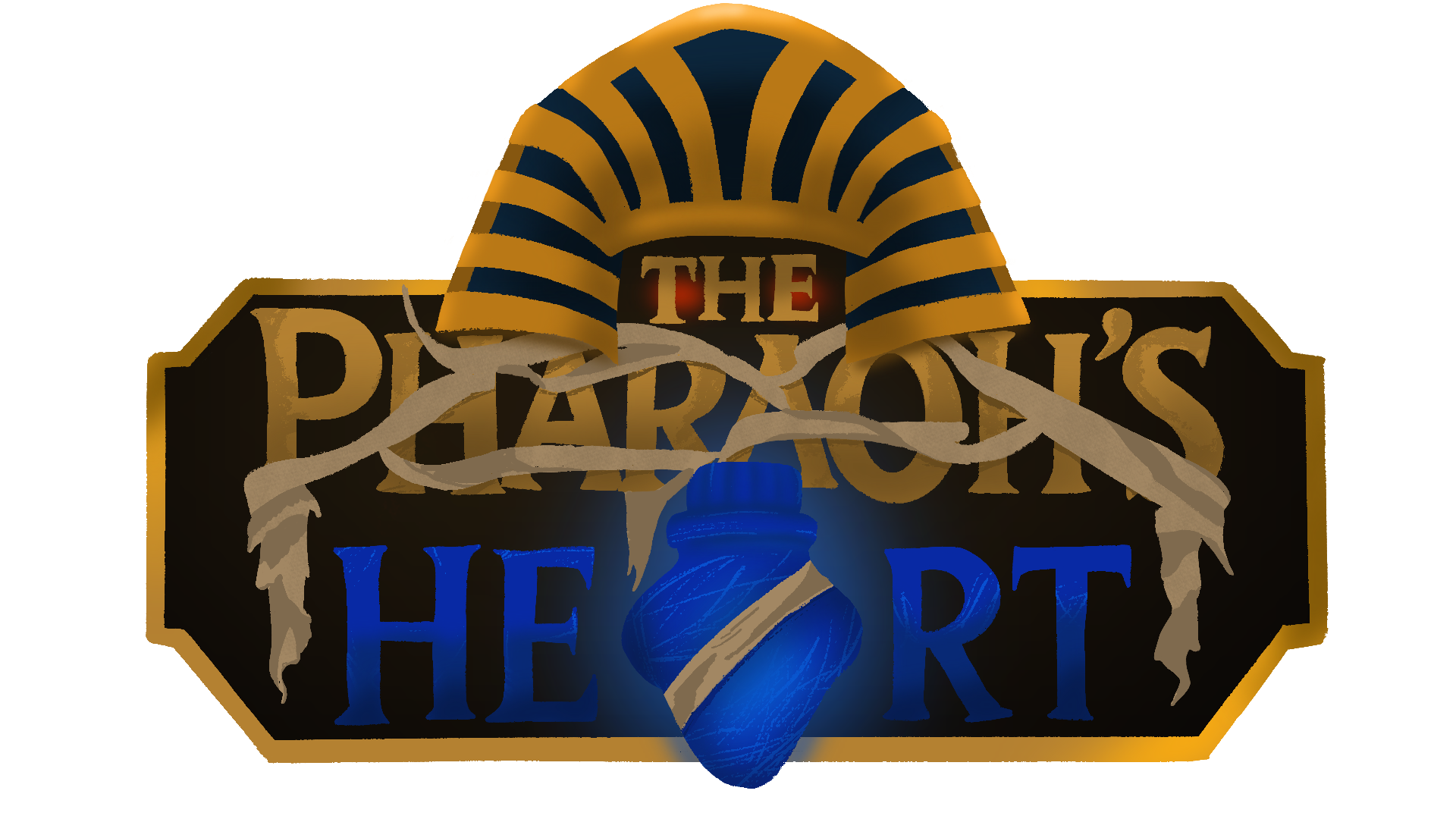 Part of a logo for 'The Pirates of the Hospitality' with a pirate rope, a blue bottle, and a golden and black color scheme.