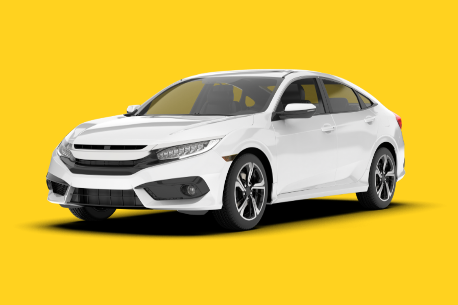 White sedan car on yellow background