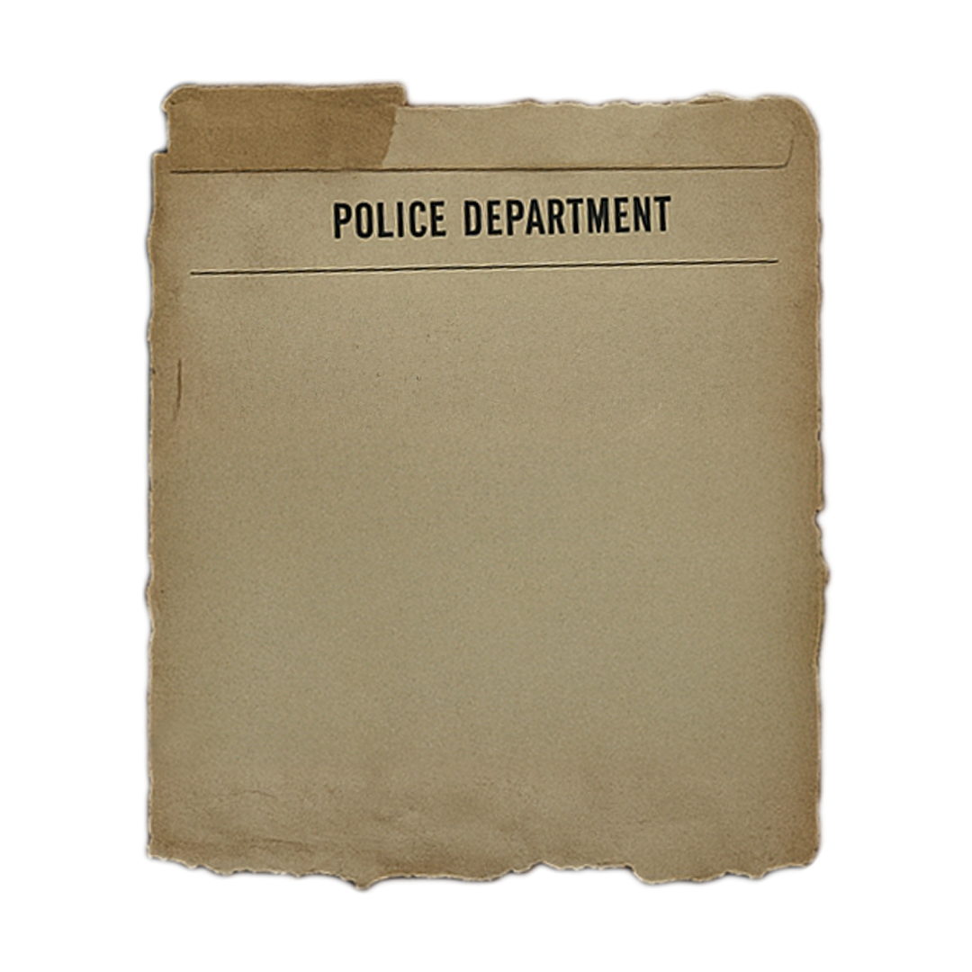 Old, worn piece of paper or parchment with the words 'POLICE DEPARTMENT' printed at the top.