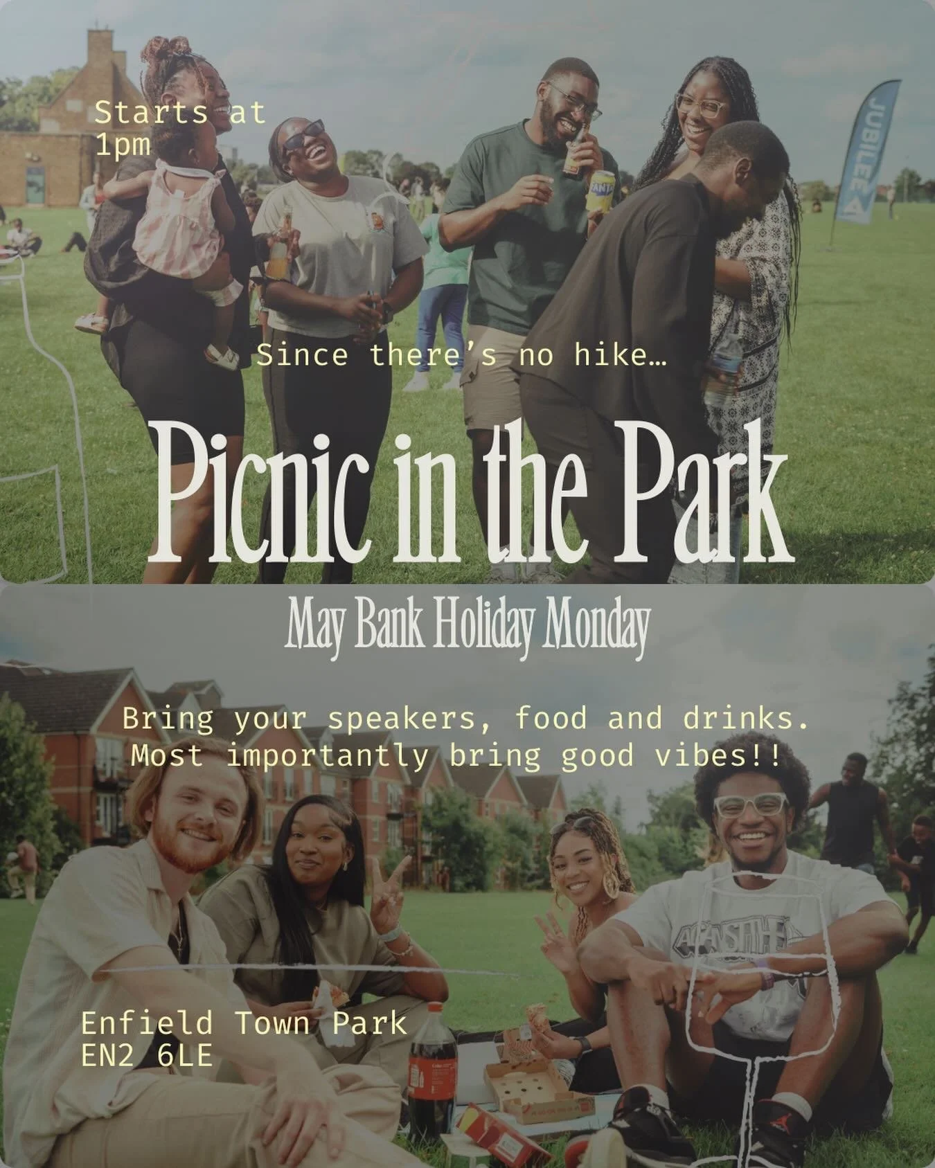Replacing the Seven Sisters Hike, we&rsquo;ll be having a picnic in the Park tomorrow 🎉

📍Enfield Town Park

Meet us there at 1pm 🕐 

Bring your games, food and drinks!
Tell a friend to tell a friend 🤝