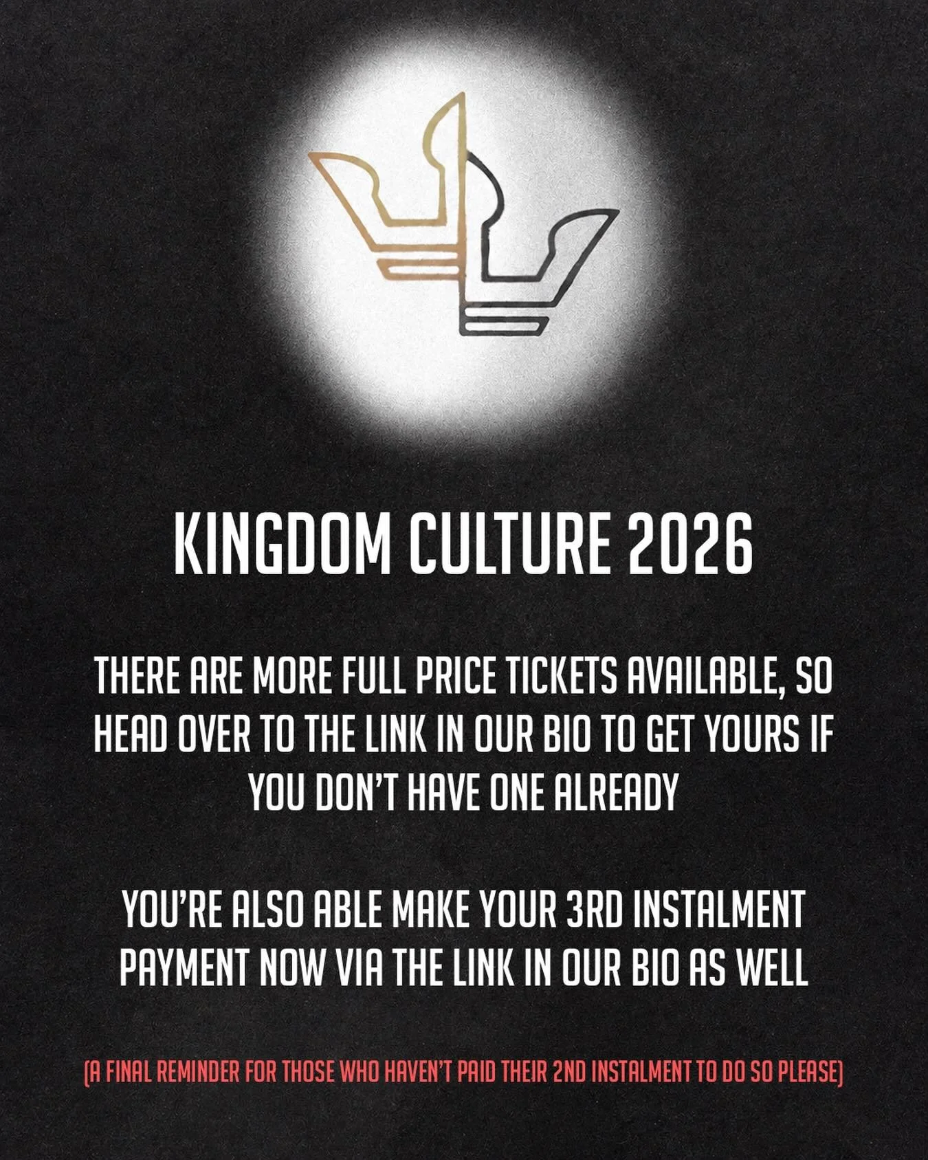 See you at Kingdom Culture 2026 🙌 

Tickets and instalment payments can be accessed through the link in our bio. 🔗