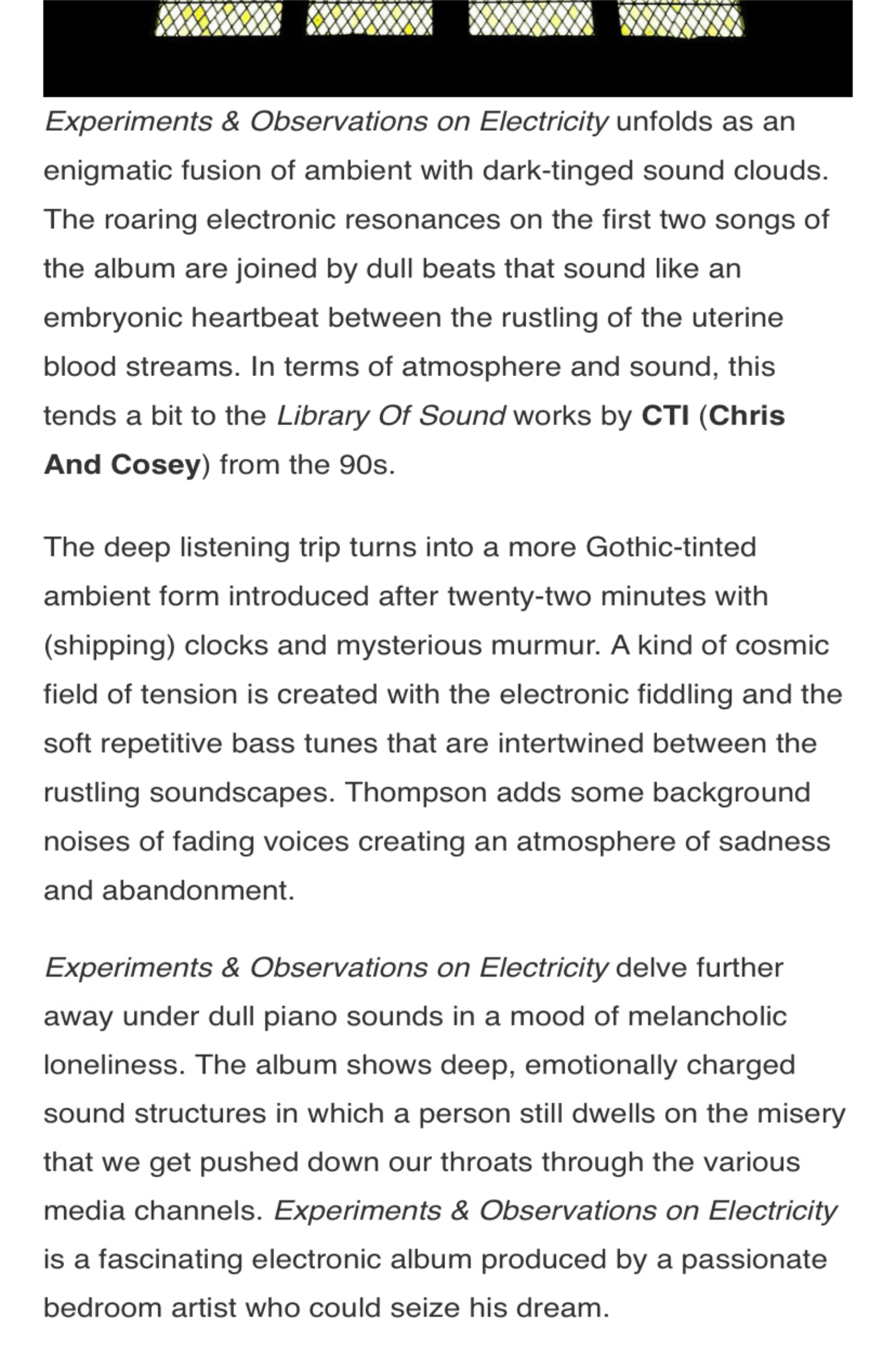 Luminous Dash (Belgium) review of first Experiments & Observations on Electricity album (Part 2). 