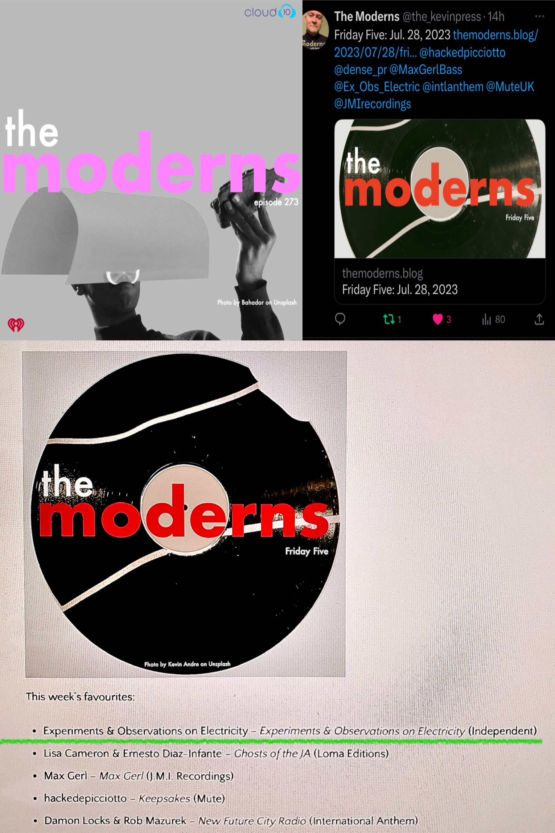 The Moderns by Kevin Press, playlist and social media mention.