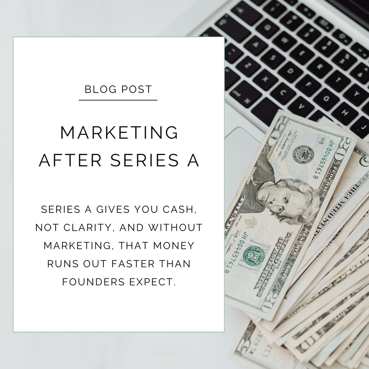 A laptop keyboard, a stack of twenty dollar bills, and a white sheet of paper with black text about marketing and cash.