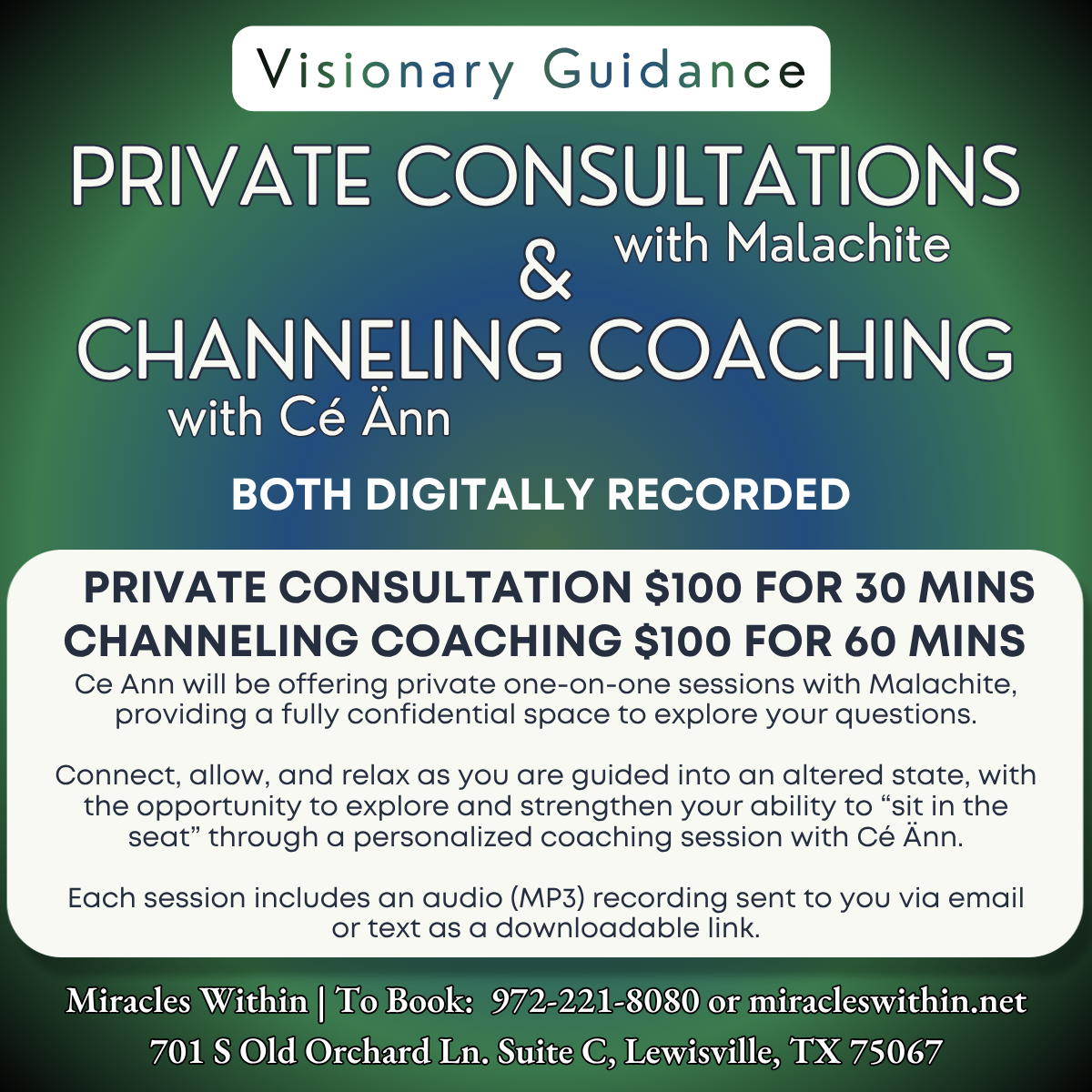 Private Sessions with Malachite & Channeling Coaching with Cé Änn