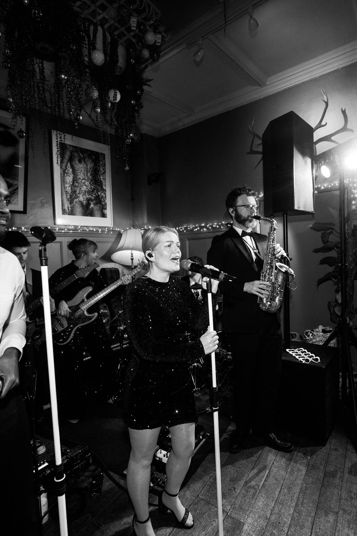 NeoRoots performing live at a New Year’s Eve wedding at The Larrik in London with female vocalist and saxophonist.