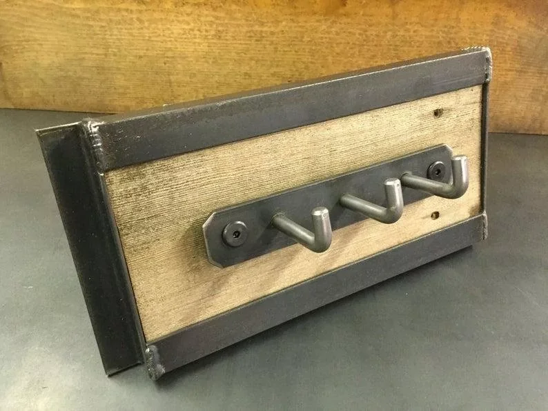 Perchero de pared estilo Loft con madera natural y metal 50x20 cm – Perchero industrial compacto