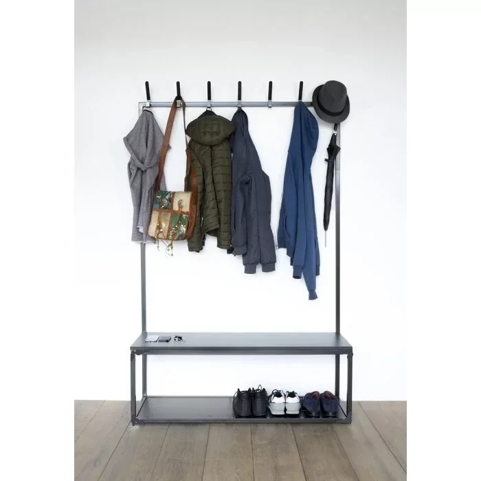 Perchero de pie estilo loft con estante para zapatos de madera 180x120x40 cm