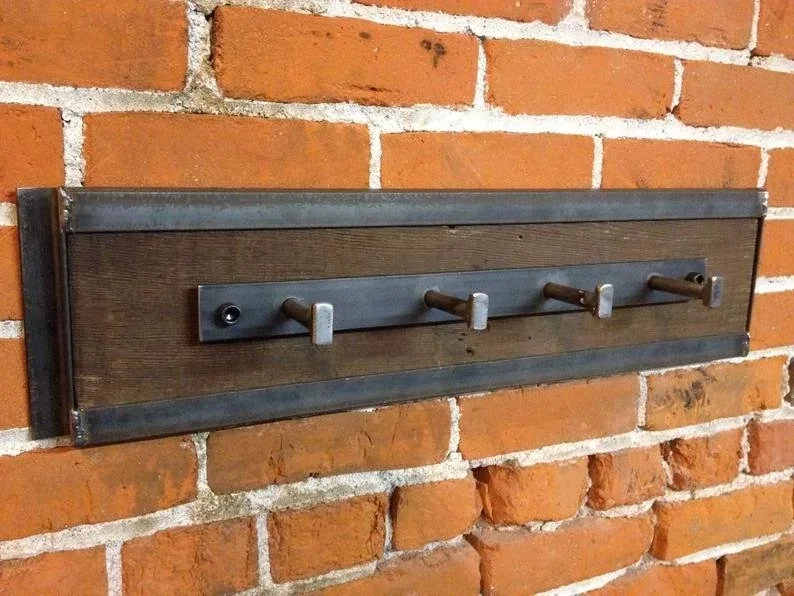 Perchero de pared estilo Loft con madera natural y metal 100x25 cm – Perchero recibidor industrial