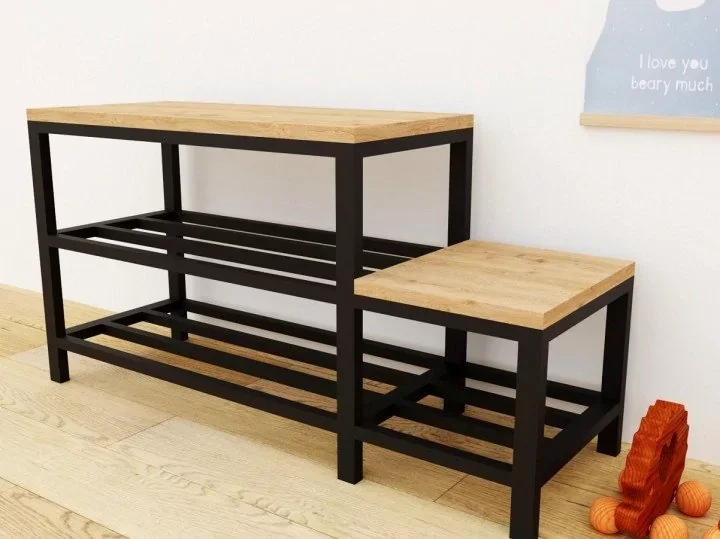 Banco estilo Industrial Loft “Klaus” 110x50x35 cm – Madera Natural y Acero