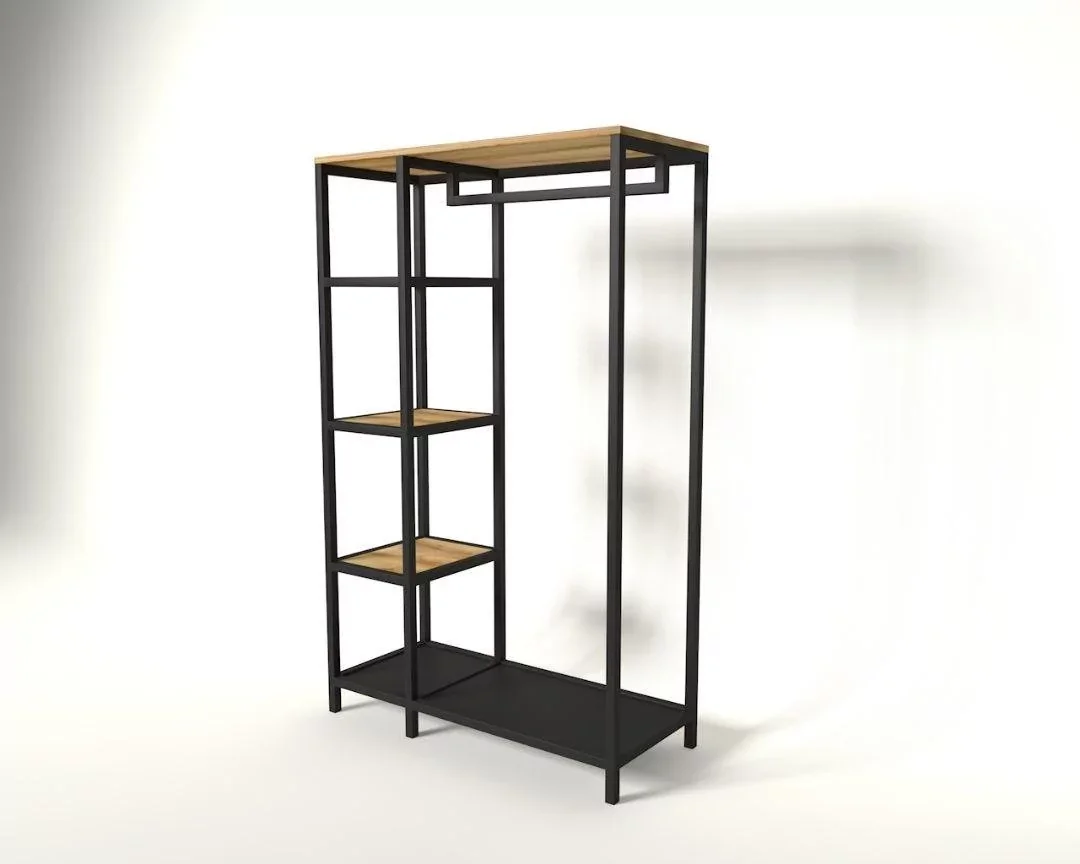 Armario Abierto Estilo Loft 180x120x40 cm – Madera y Metal | Fabricado en España