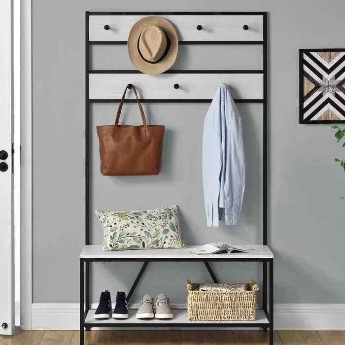 Perchero de pie estilo industrial 180x80x40 cm – Madera natural y acero – Fabricado en España