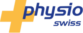 Logo mit einem gelben Kreuz und den Worten 'physio' in Blau und 'swiss' in Rot.